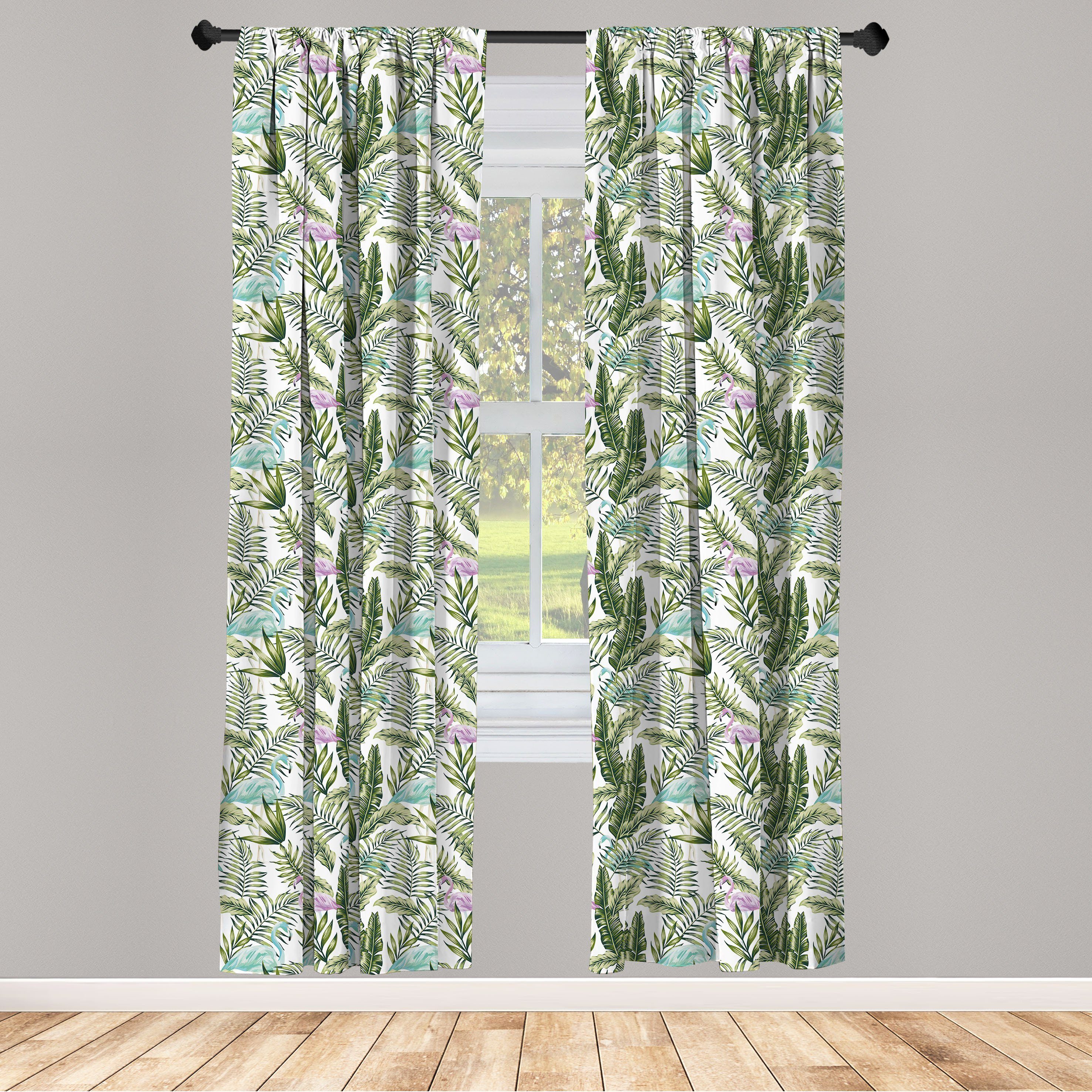 Gardine Vorhang für Flamingos Wohnzimmer und Abakuhaus, Dekor, Tropisch Palmblätter Schlafzimmer Microfaser