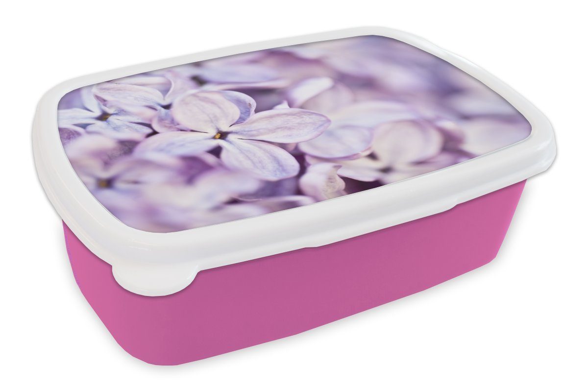 MuchoWow Lunchbox Nahaufnahme von Lavendelblüten, Kunststoff, (2-tlg), Brotbox für Erwachsene, Brotdose Kinder, Snackbox, Mädchen, Kunststoff rosa