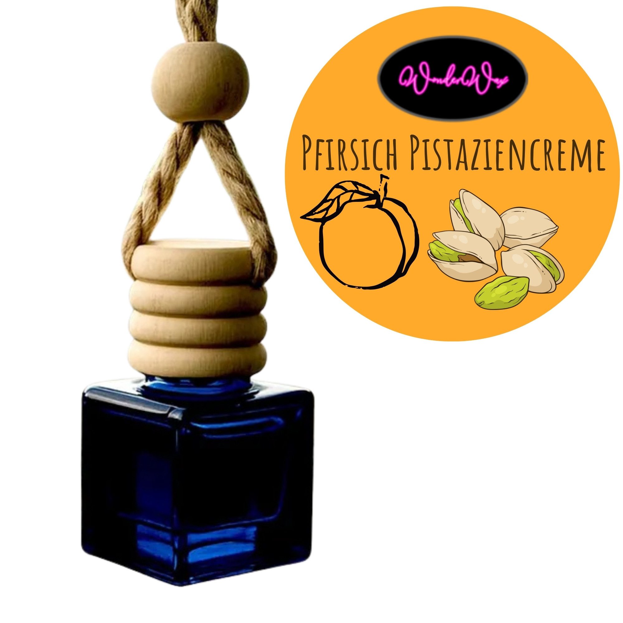 WonderWax Raumduft WonderWax® Auto Duft Quadrat Schwarz Deckel rund 8 ml, (Pfirsich & Pistaziencreme), Duftrichtung: Pfirsich & Pistaziencreme