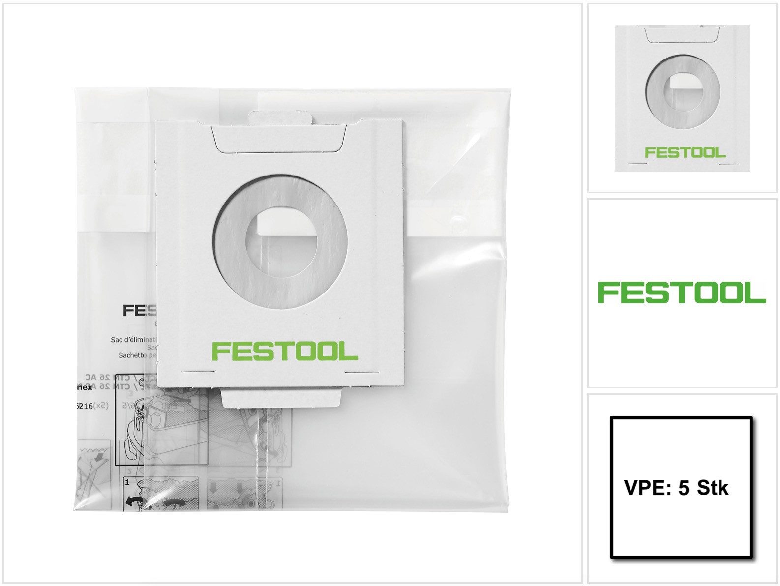 FESTOOL Filterbeutel ENS-CT 26 AC/5 Entsorgungssack 5 Stück (496216) für Autoclean Absau