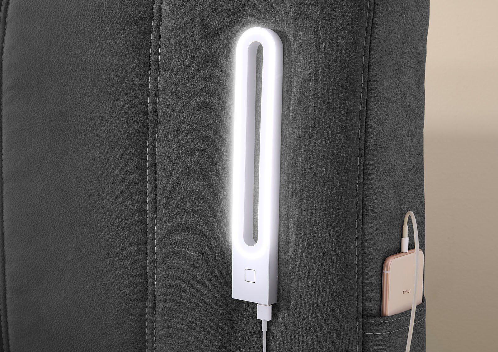 Jockenhöfer Gruppe Boxspringbett KATI mit Stauraum, inkl. Bonnellmatratze H2/H3 (Mit PUR-Schaum-Topper), Höhenverstellbares Kopfteil mit LED´s, USB- Ladeports 1 – Bild 5 von 5
