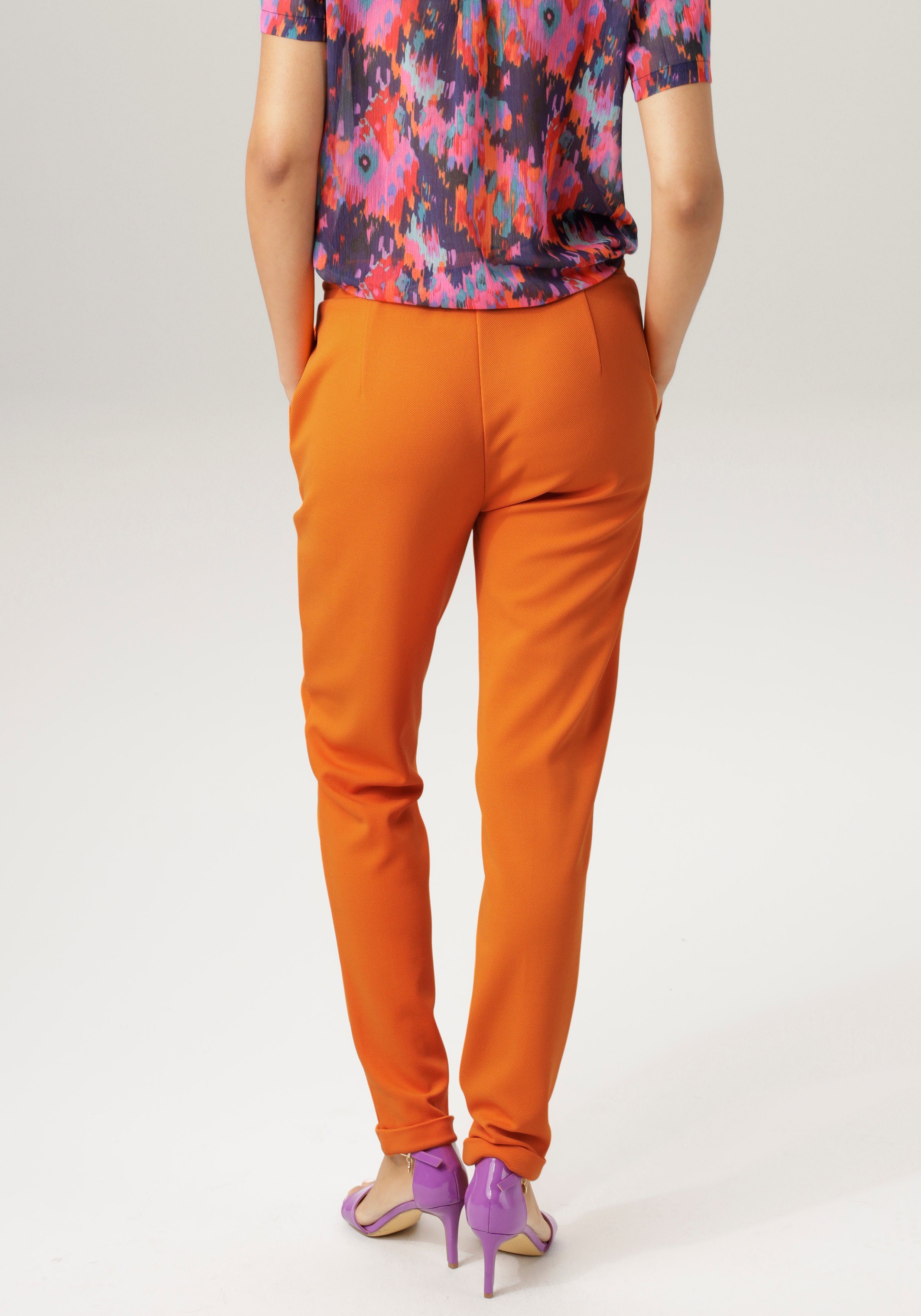 Aniston CASUAL Schlupfhose in strukturierter orange Jersey-Qualität