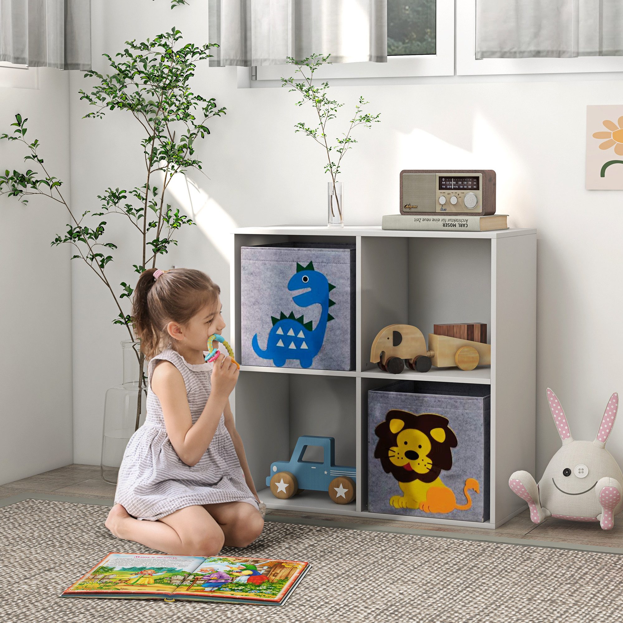 ZONEKIZ Kinderregal Bücherregal mit 2 Aufbewahrungsboxen, günstig online kaufen