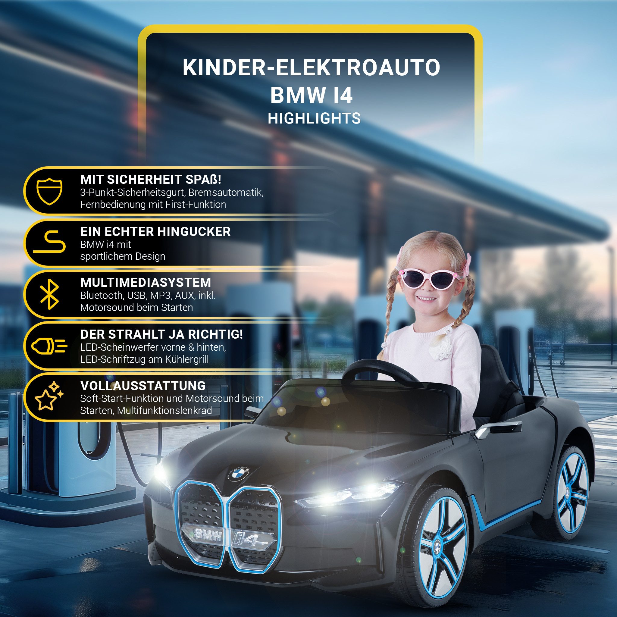 Actionbikes Motors Elektro-Kinderauto BMW i4 Kinder Elektroauto ab 3 Jahre, günstig online kaufen