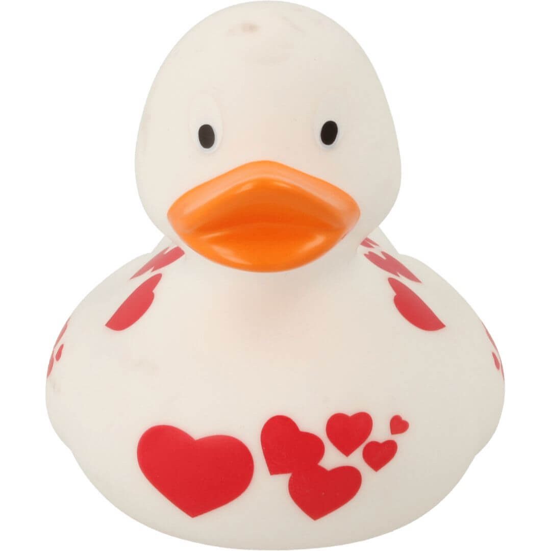 Lilalu Wasserspielzeug Badeente weiß mit roten Herzen