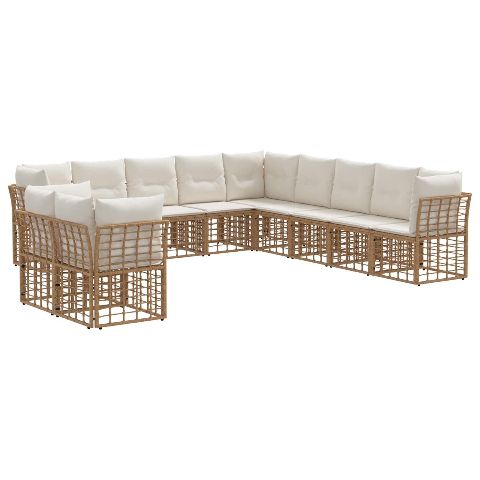 vidaXL Gartenlounge-Set Outdoor-Sofagarnitur mit Kissen 11 pcs Natur Polyester, (11-tlg)