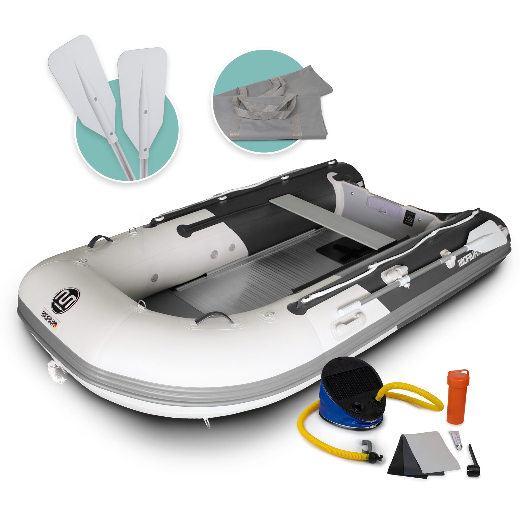 Bronzania Schlauchboot Aufblasbares Schlauchboot 300 cm grau-dunkelgrau Aluminiumboden, Reparaturkit