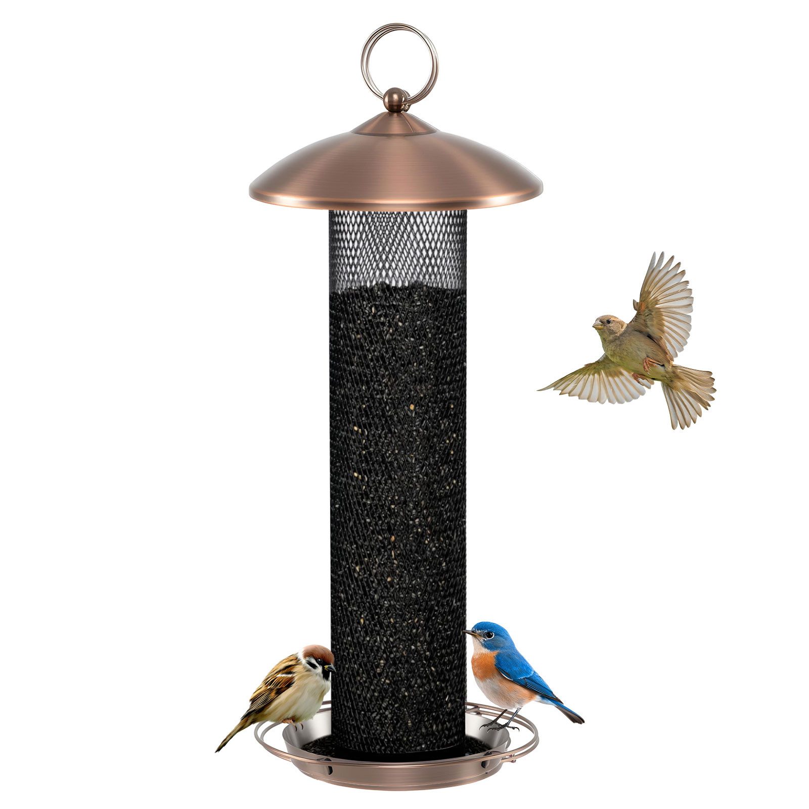 KOMFOTTEU Vogeltränke, Vogelfutterspender mit Schutzdach & Futterschale