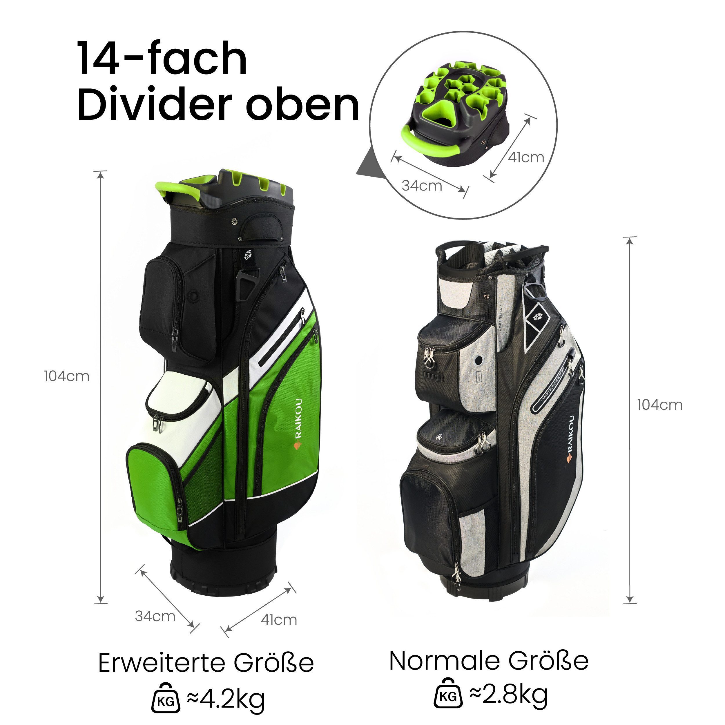M-Diamant Golfballtasche Golfschlägertasche mit 14-fach Organizer wasserabweisende 9 Taschen (Einzelartikel)