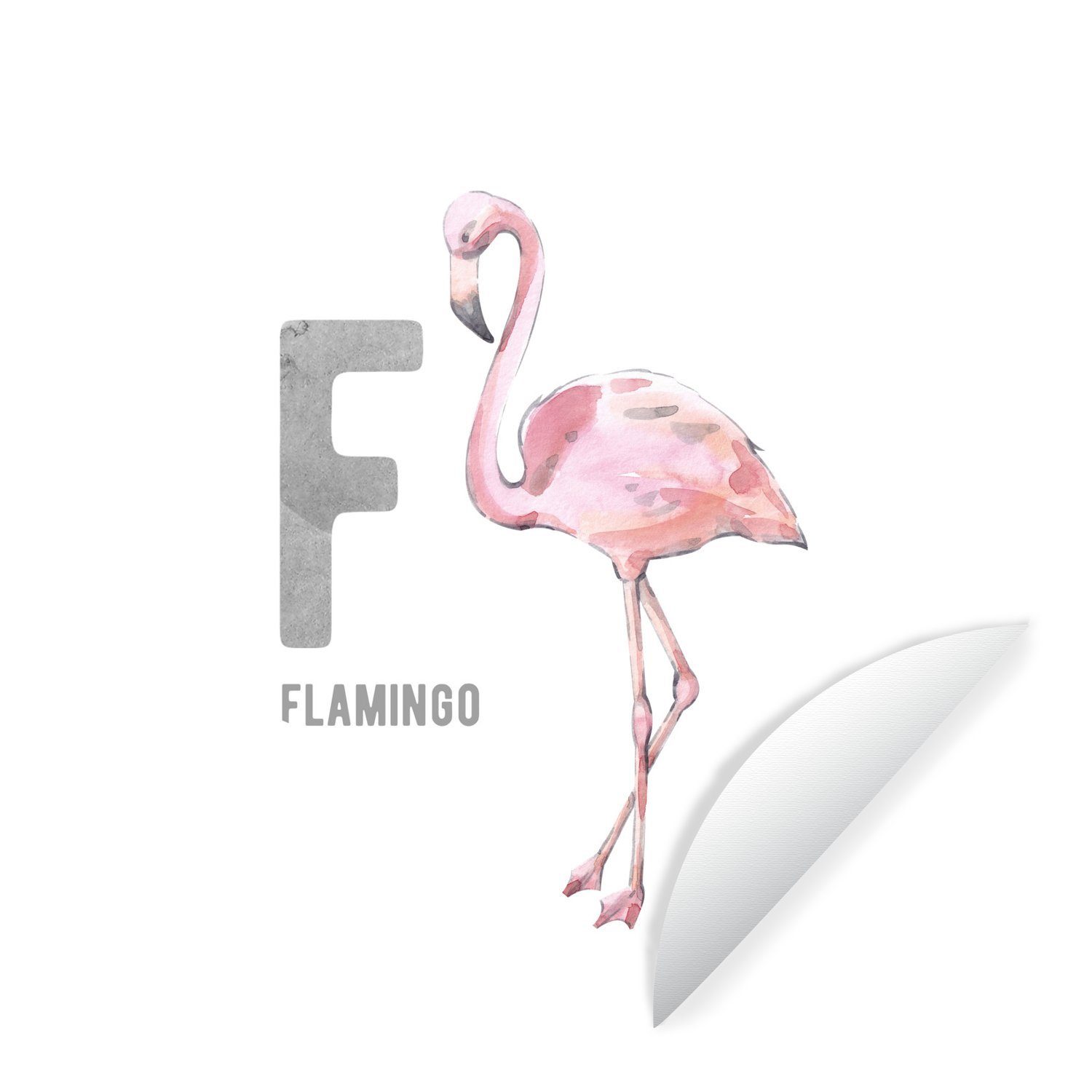 MuchoWow Wandsticker Alphabet - Buchstaben - Flamingo (1 St), Tapetenkreis für Kinderzimmer, Tapetenaufkleber, Rund, Wohnzimmer