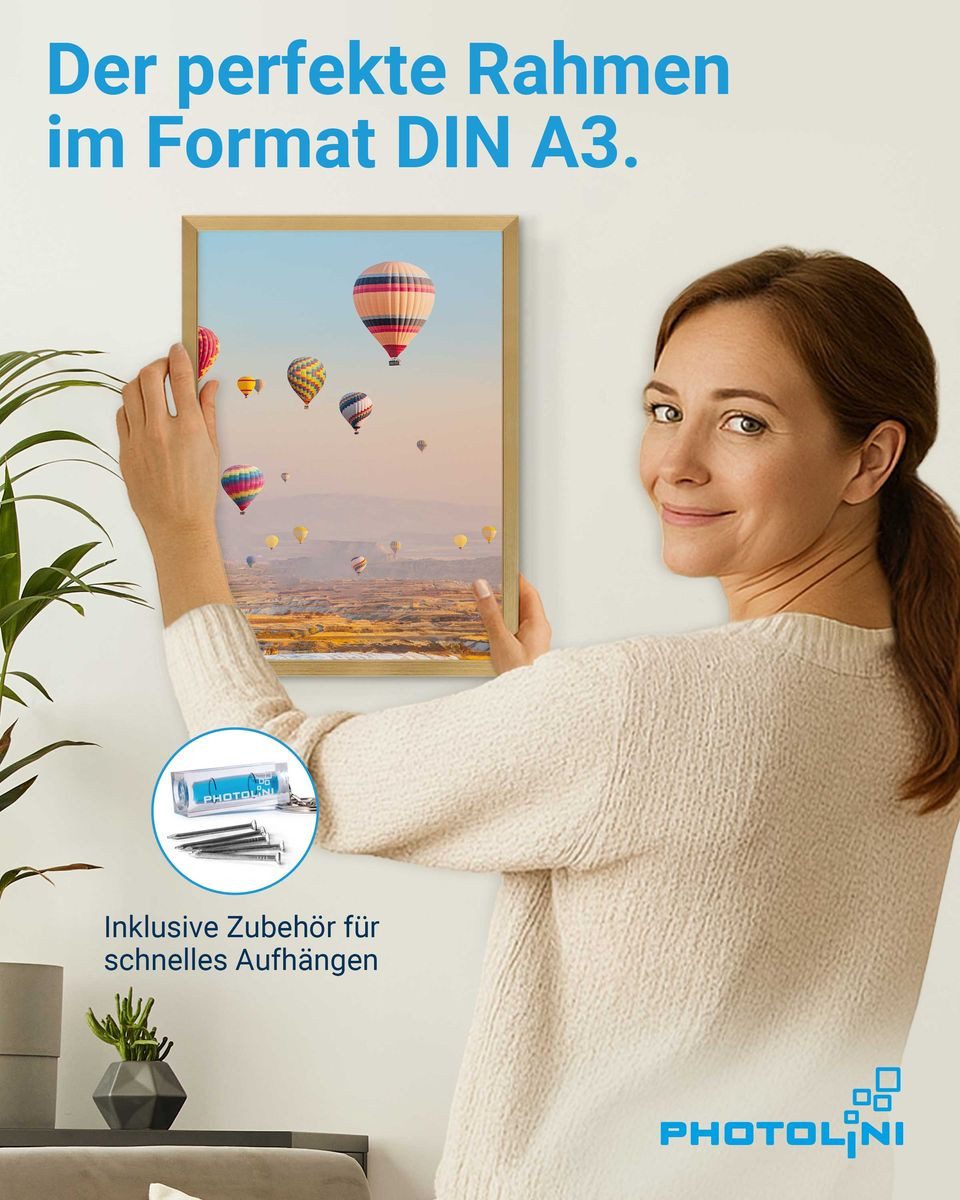 PHOTOLINI Bilderrahmen 3er Set modern mit bruchsicherem Acrylglas, Holz MDF, Fotos & Poster, für 3 Bilder (3er Set), Posterrahmen A3 30x42 cm zum Aufhängen