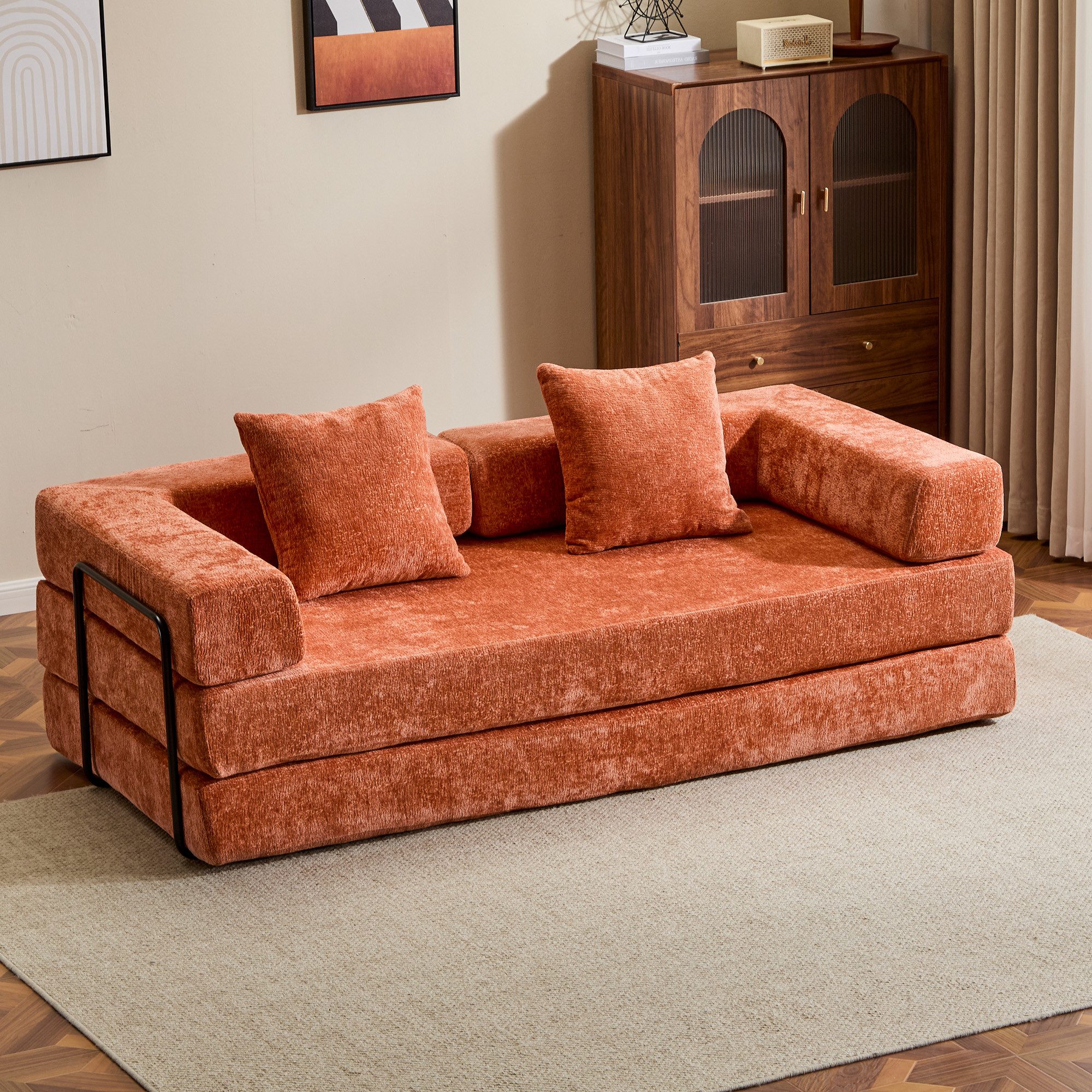 Vankel Loungesofa 4-in-1 Schlafsofa mit Schlaffunktion – faltbar & platzsparend, Multifunktionales Sofa, Liege & Gästebett für kleine Räume