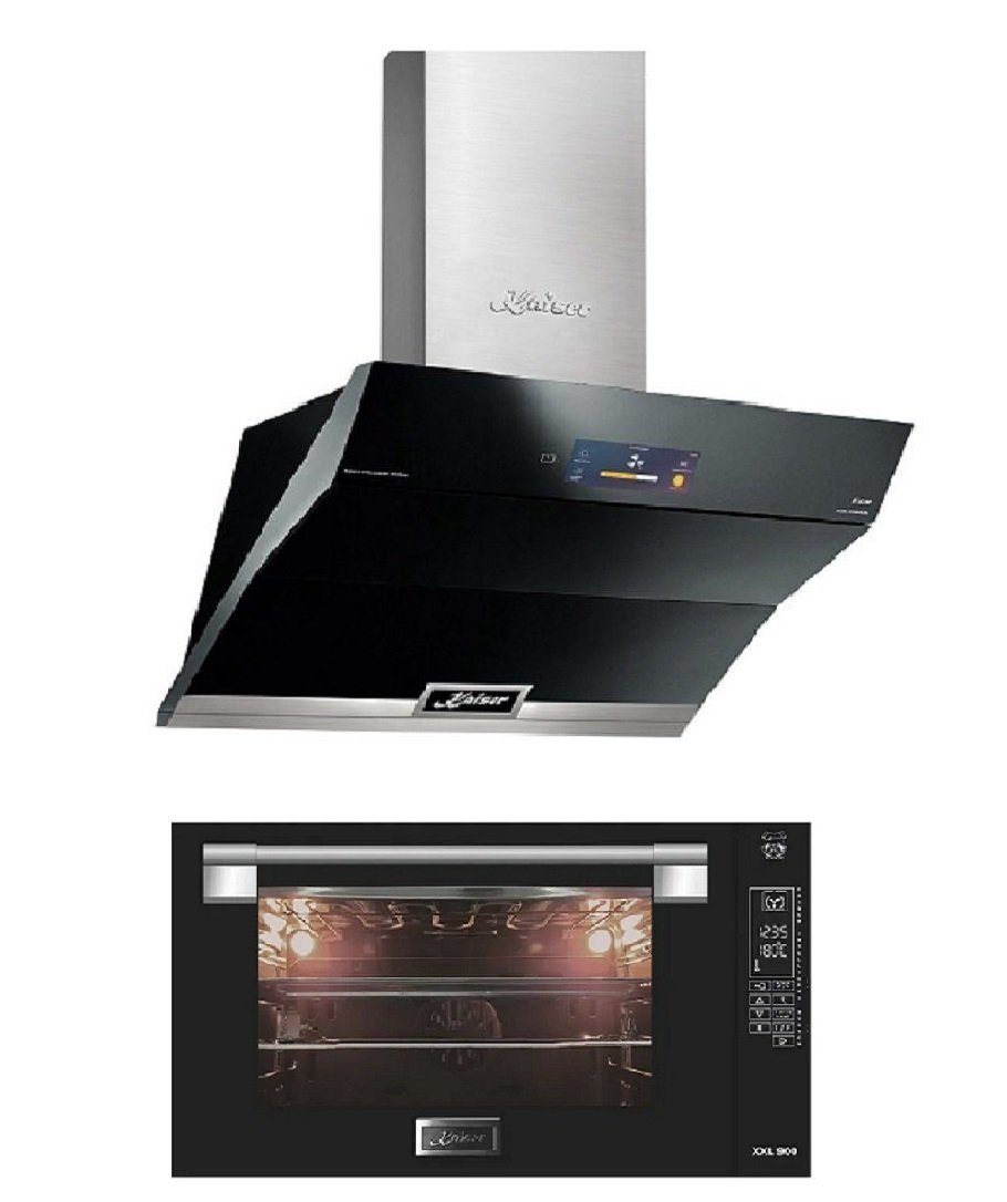 Kaiser Küchengeräte Backofen-Set EH 9309+AT 9343, Einbau Backofen 90 cm 105L Schwarzes Glas TouchControl