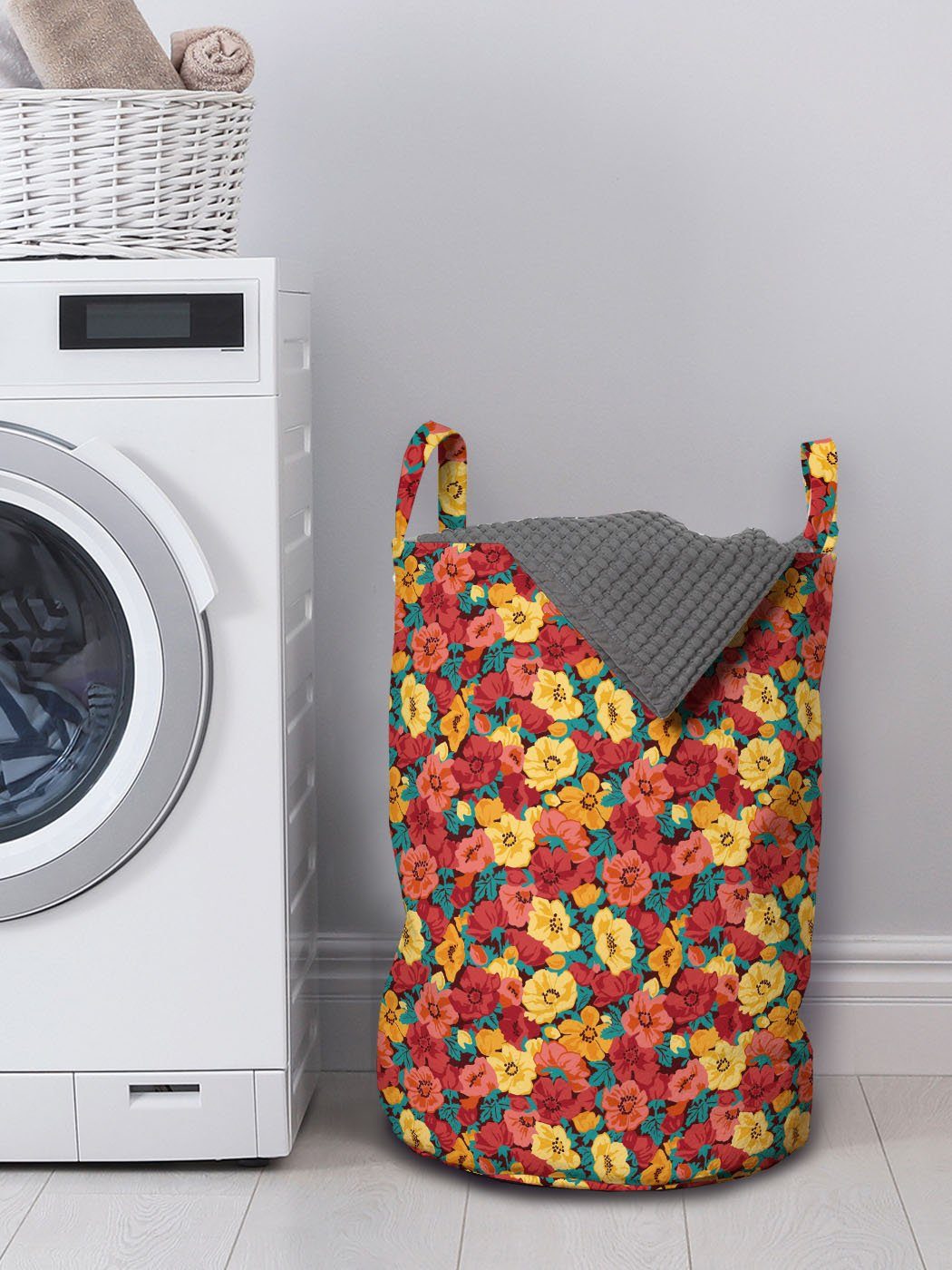 Abakuhaus Wäschesäckchen Wäschekorb mit Retro Windröschen Waschsalons, Romantische Kordelzugverschluss für Griffen