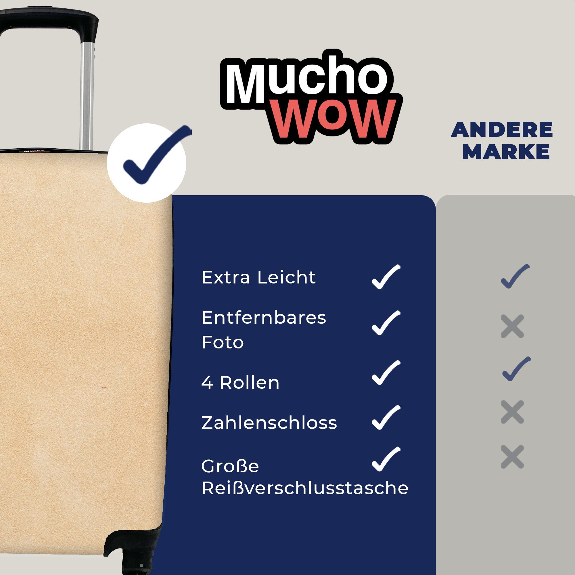MuchoWow Handgepäckkoffer 4 Beige, Reisetasche - Leder Handgepäck rollen, Trolley, - Strukturiert - Rollen, Reisekoffer mit für Ferien, Lederoptik