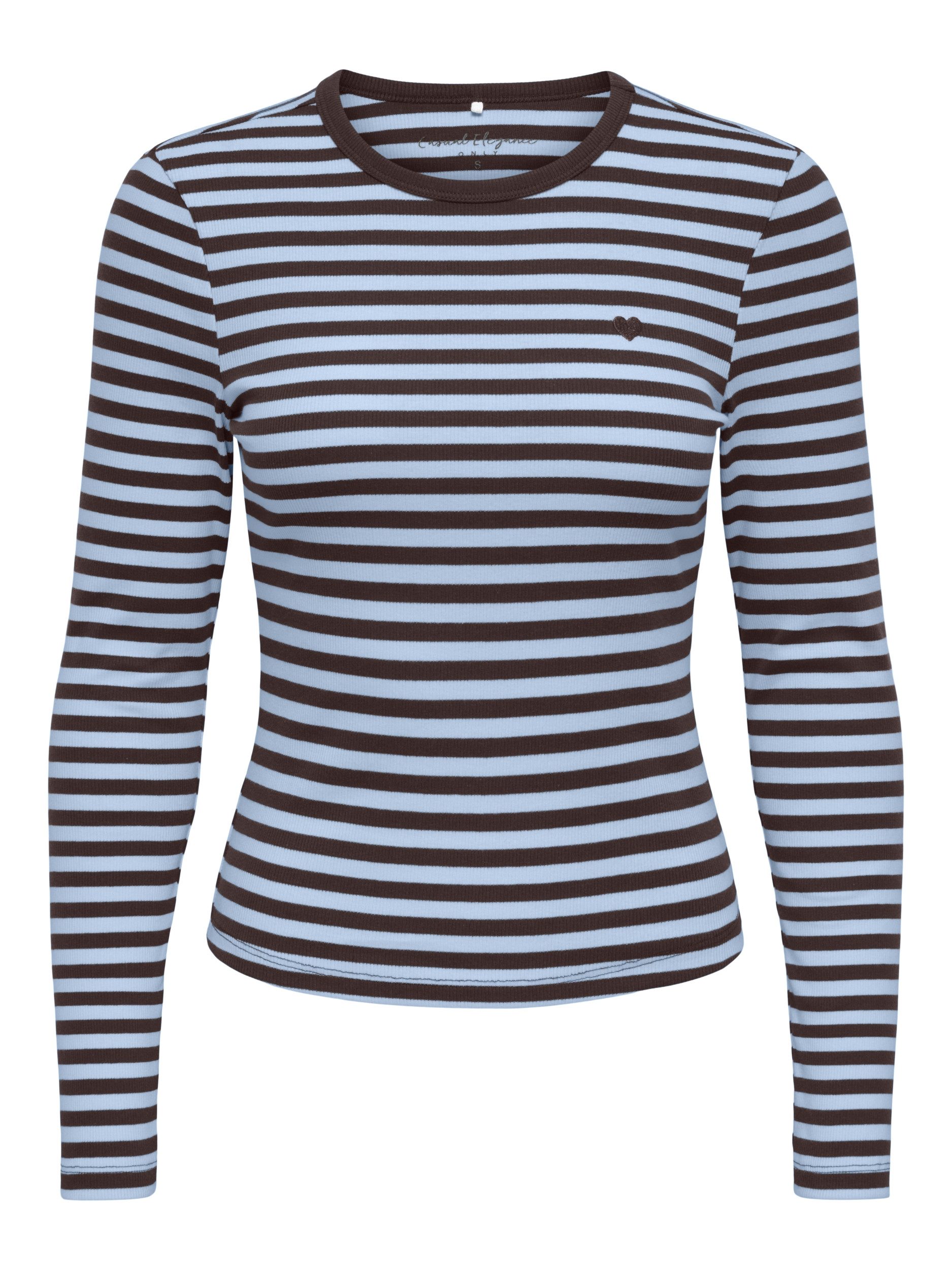 ONLY T-Shirt ONLVAL L/S O-NECK STRIPE TOP JRS, Coffee Bean/Cashmereblue (mette) +