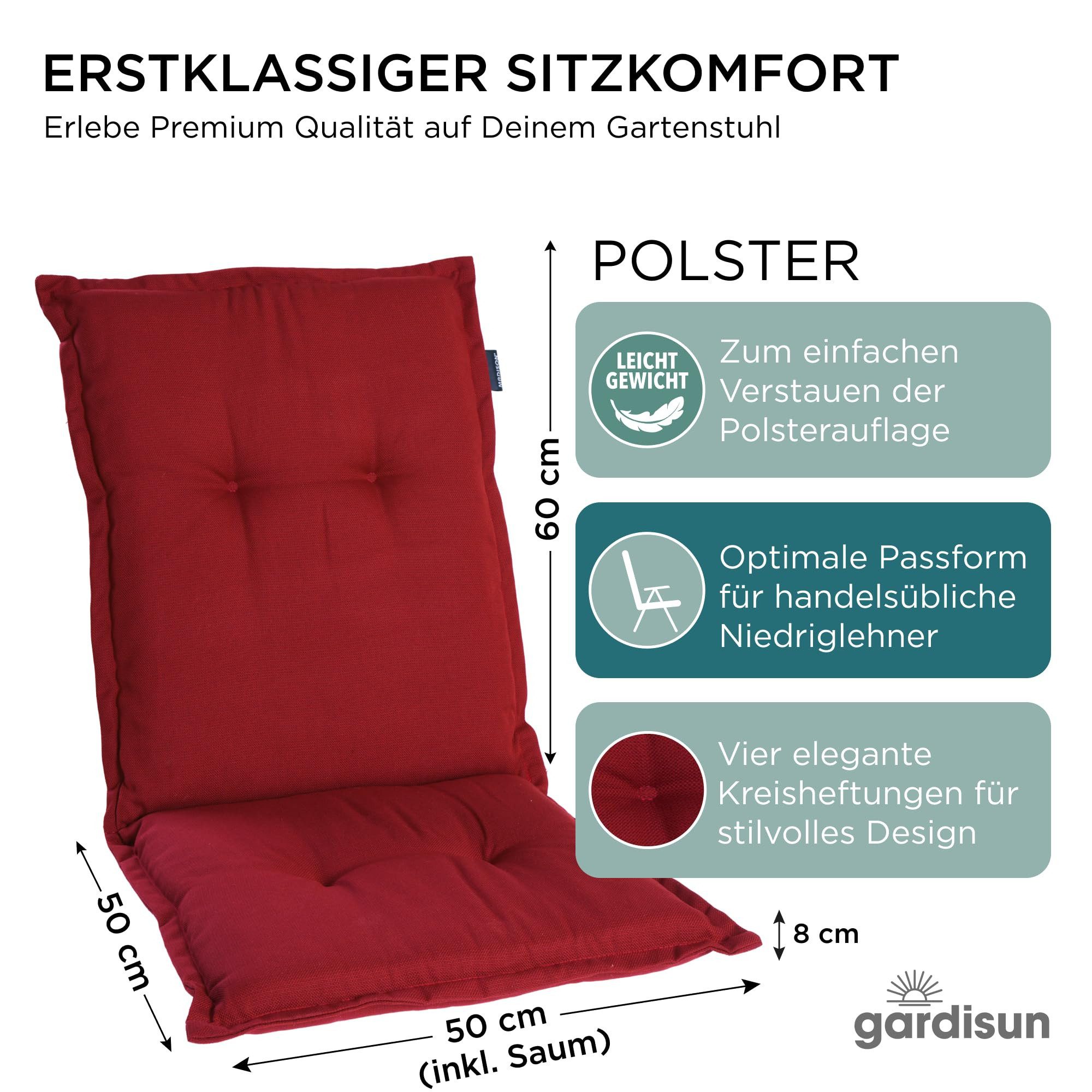 Gardisun Auflagekissen Gartenstuhlauflagen Polyacryl 8cm Dick Niedrig, (Extra dicke Sitzauflage, 1-8er Set, versch. Muster)