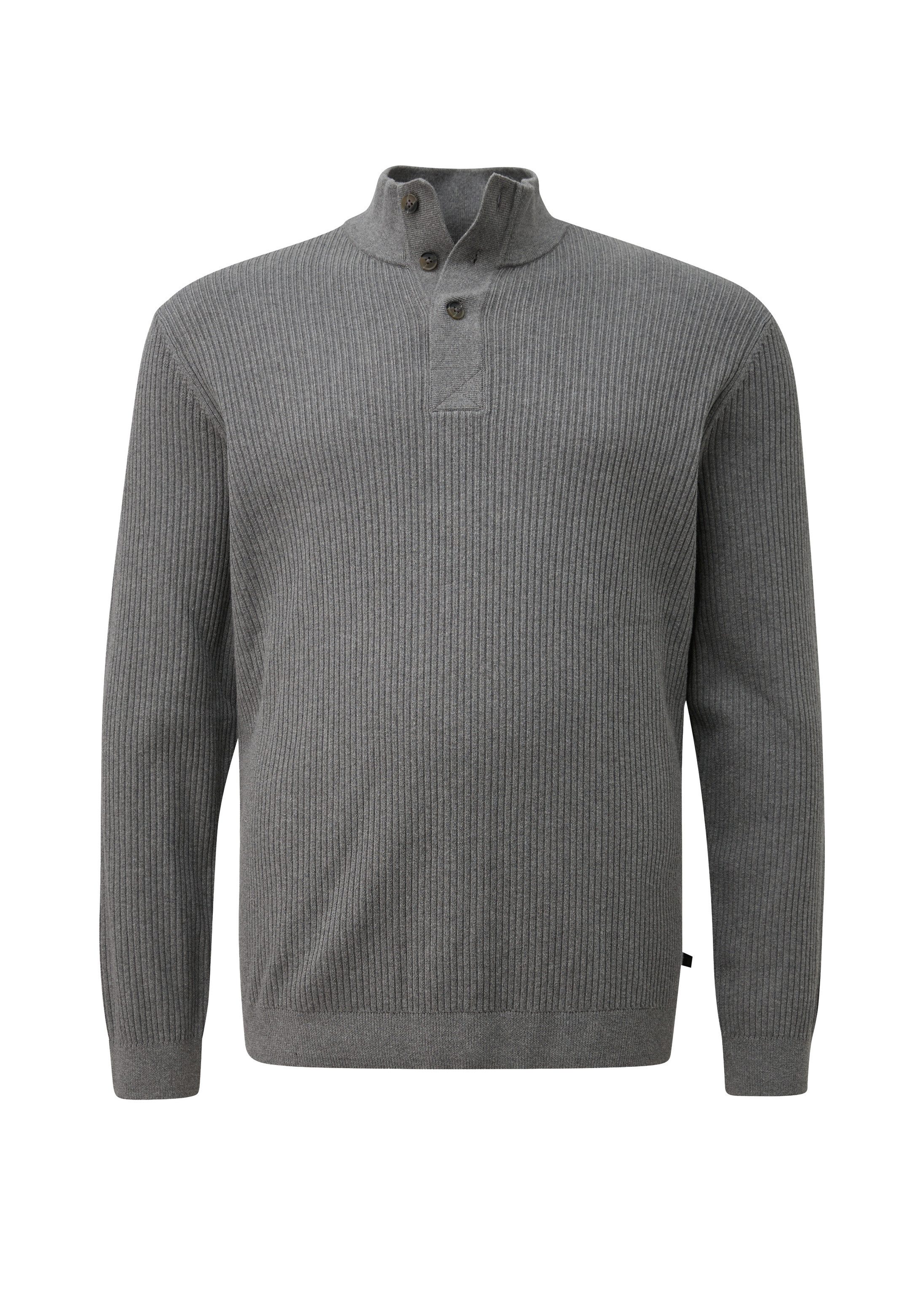 s.Oliver Longpullover Strickpullover Geknöpfter Baumwoll-Troyer mit Rippstruktur