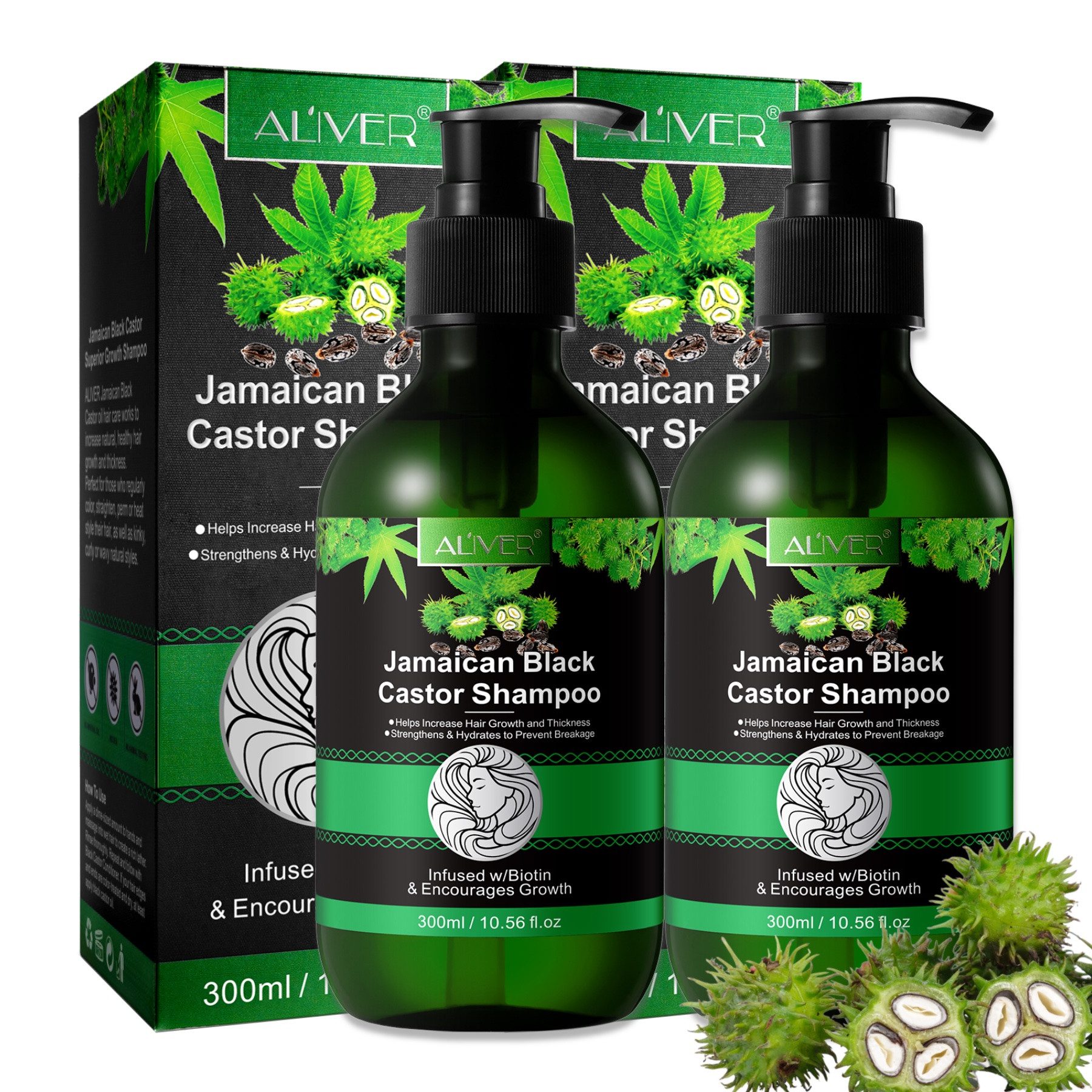 ALIVER Haarshampoo Shampoo Rizinusöl Kopfhaut Pflege Haarwachstum Vegan Aliver, 2-tlg., Vegan
