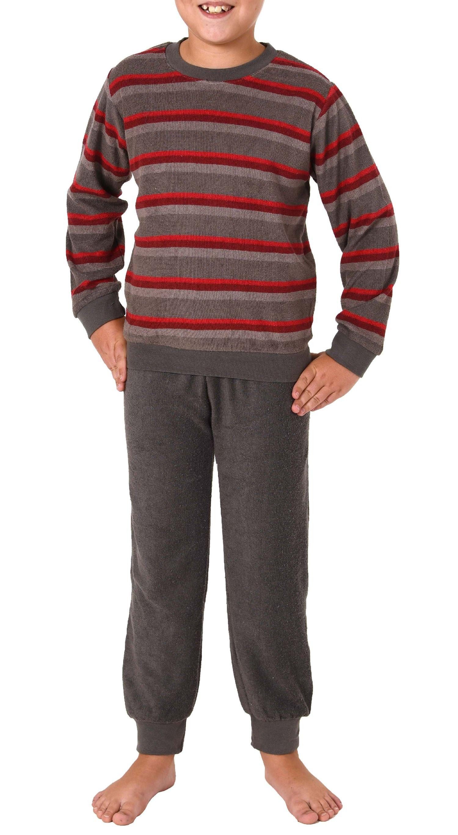Pyjama Jungen Frottee Schlafanzug langarm mit Bündchen Streifenoptik