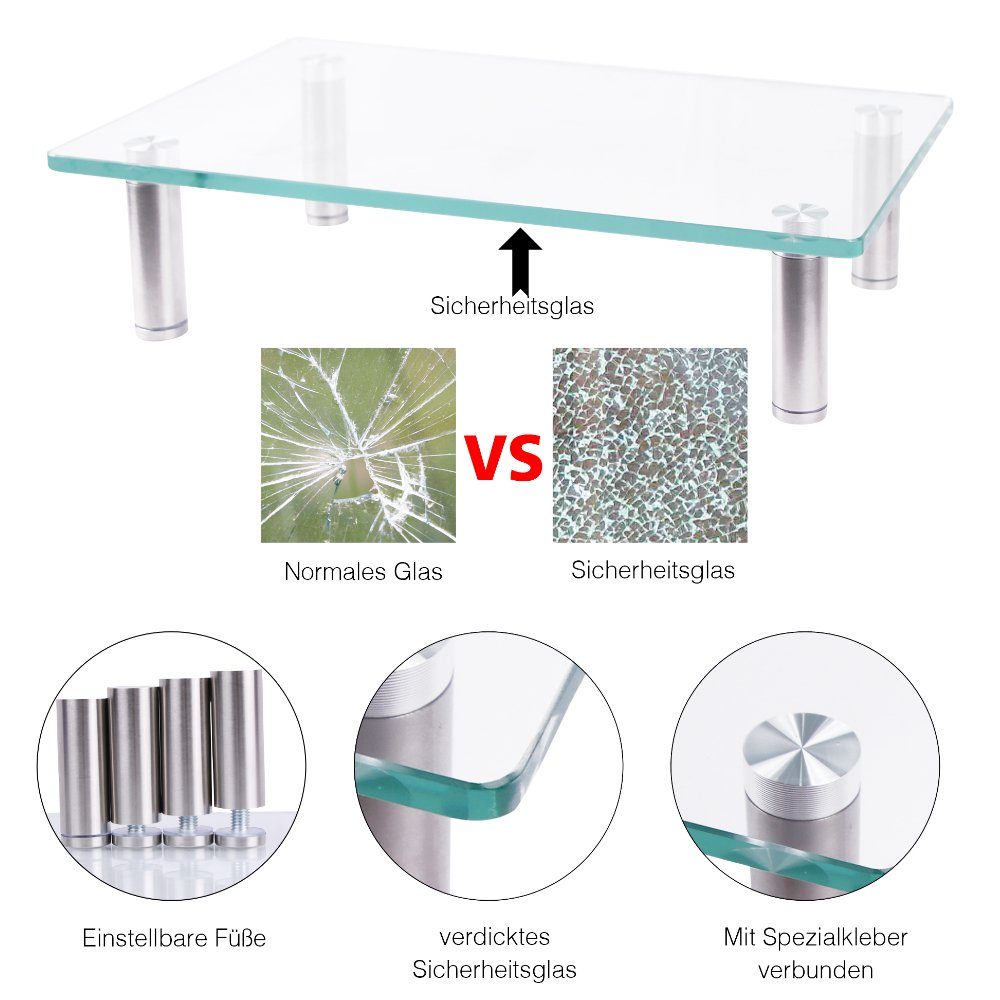 Mucola Monitor-Halterung Monitorerhöhung Bildschirmerhöhung Tisch TV Aufsatz Glasaufsatz Glas, (bis 0 Zoll, Stück, Premium-Monitor Tisch, Sicherheitsglas)