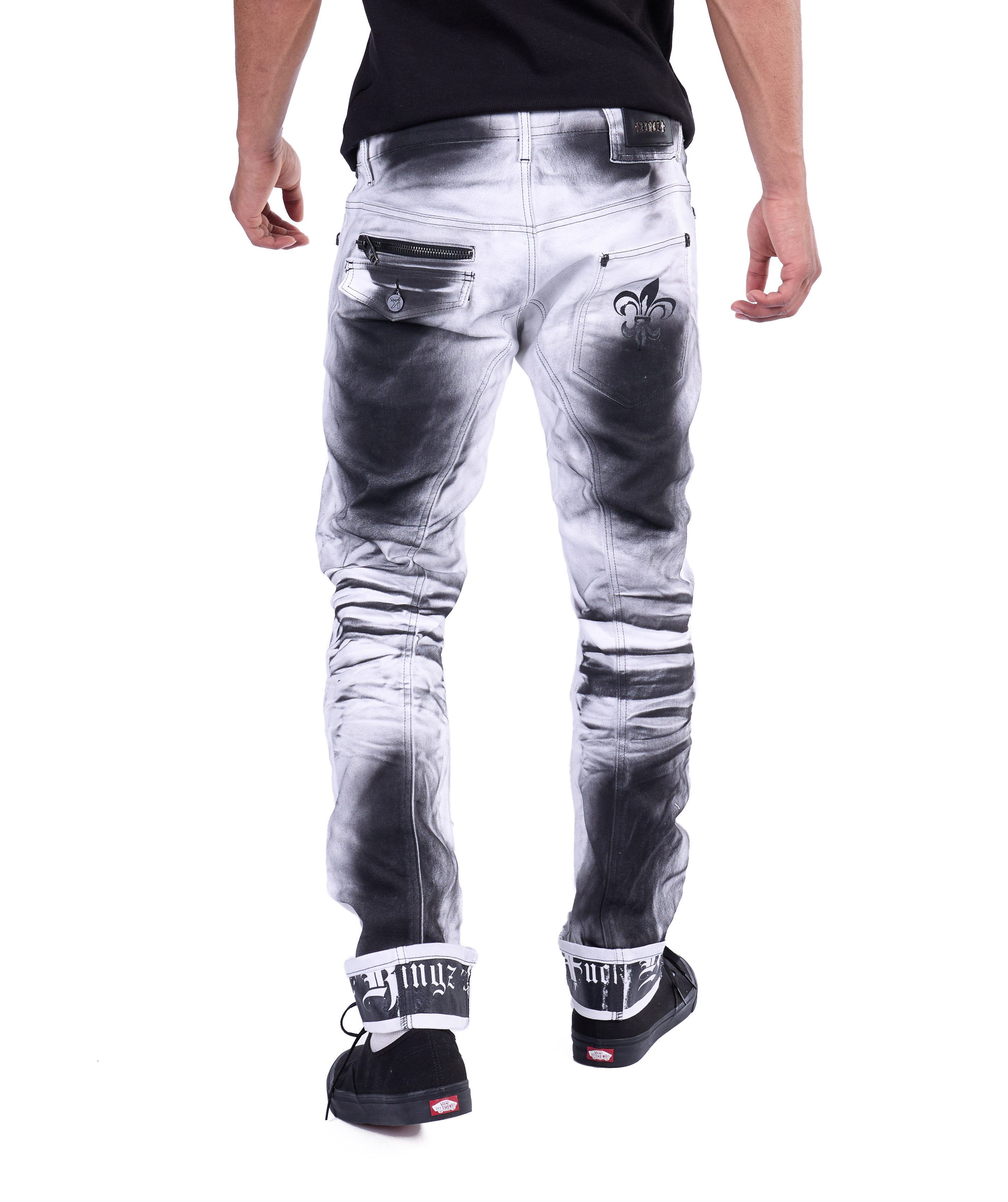 KINGZ Regular-fit-Jeans Ausgefallene Herren Jeans mit Batik-Look