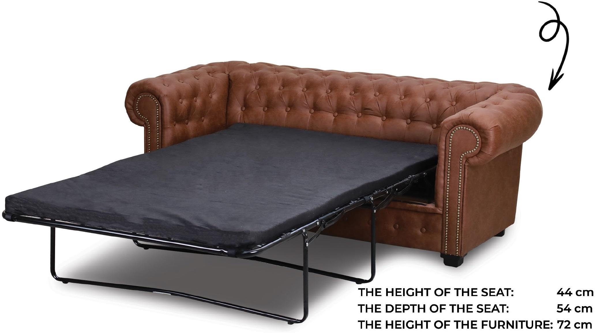 Chesterfield JVmoebel Made + in Luxus Sofa Braunes Europe Dreisitzer Bettfunktion, Schlafsofa