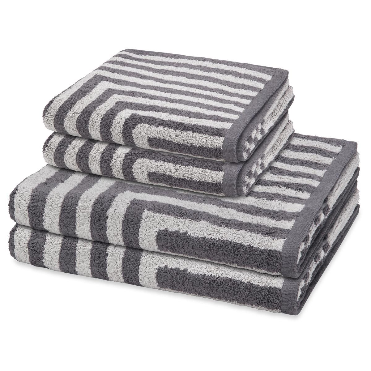 ROSS Handtuch Set Grafik, Frottee (Spar-Set, 4-St), 2 X Handtuch 2 X Duschtuch im Set - Baumwolle - Saugstark