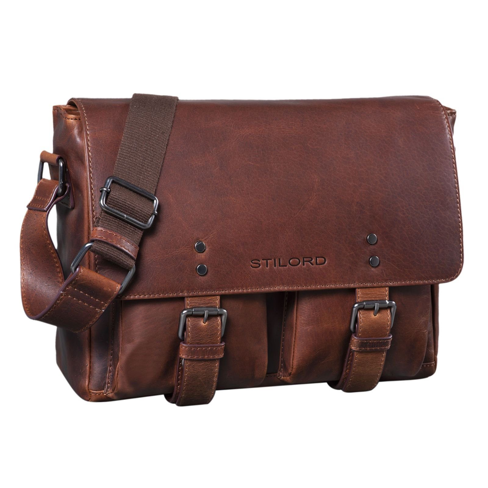 STILORD Aktentasche STILORD "Hunter" Leder Aktentasche 13 Zoll mocca - dunkelbraun