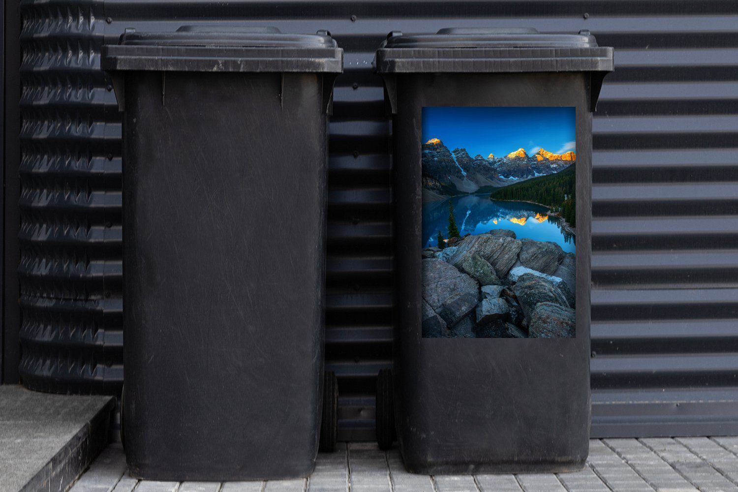 St), Kanada Abfalbehälter Sticker, einer Sonnenaufgang Moraine Spiegelung am Container, der (1 Berge MuchoWow in Lake Mülleimer-aufkleber, Wandsticker mit Mülltonne,