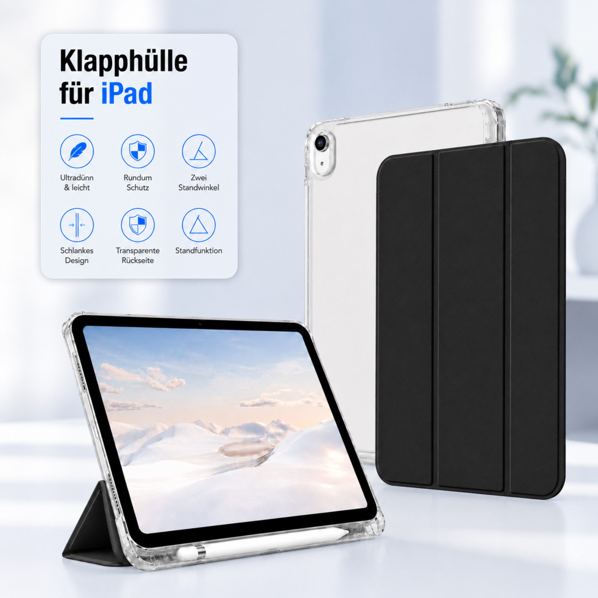 PlugUp Tablet-Hülle iPad Air 11" M4/M3/M2(2026/2025/2024), iPad Air 10,9" 5/4 Gen 2022/20 10,9/11 Zoll, iPad Air Hülle mit Stifthalter, dünn & transparente Rück – Bild 3 von 5