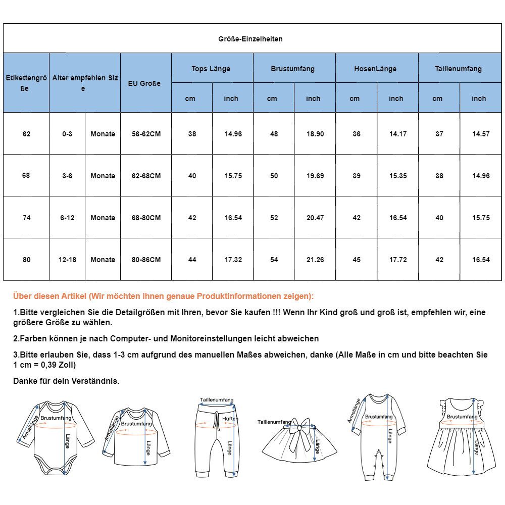 Gluckids Shirt, Leggings & Haarband Baby Mädchen Langarm Body Strampler Rüschen Blumen Hosen+Stirnband Set (3-tlg) Einfarbige Pullover Strampler Top Babykleidung Outfit, 0-18 Monate