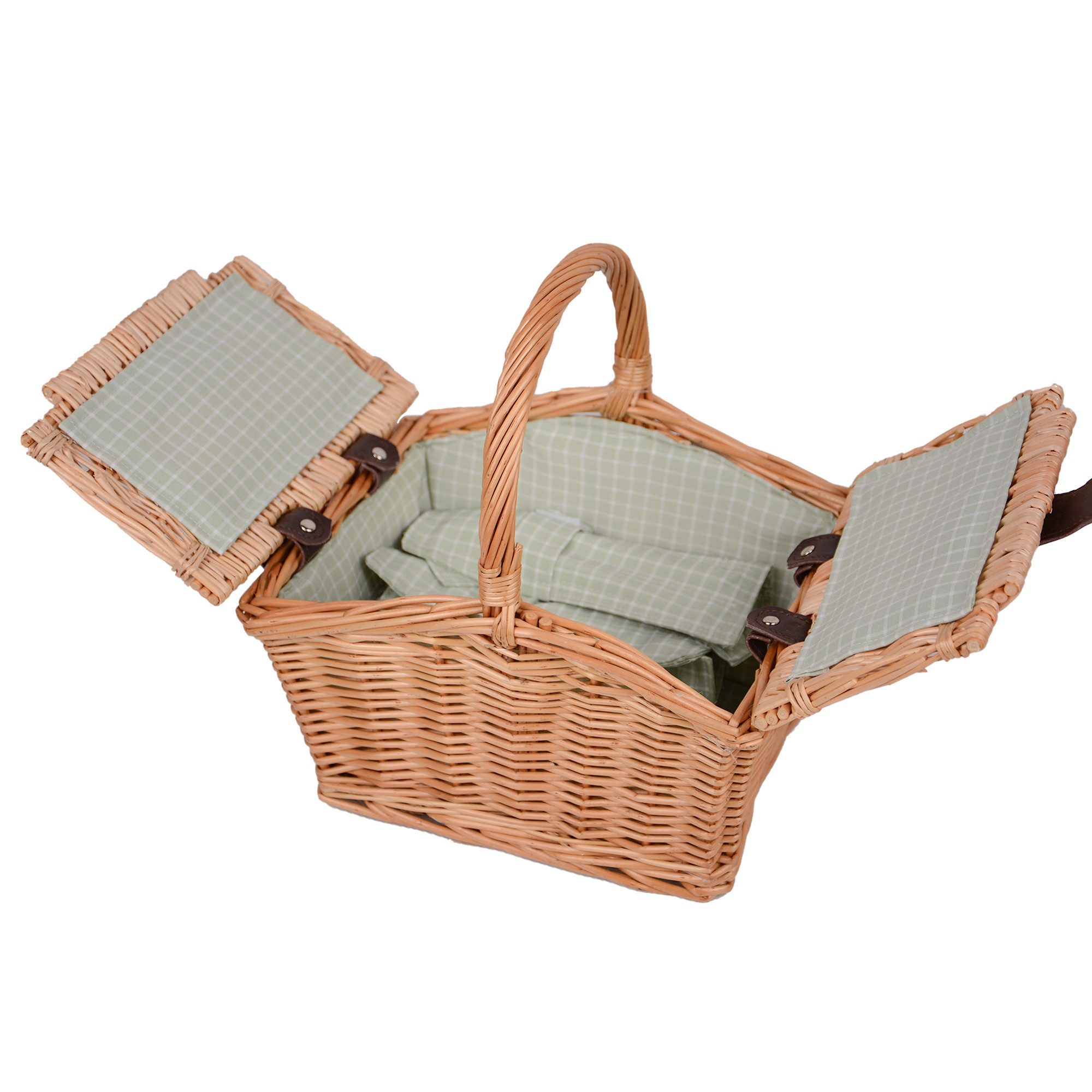 UNUS GARDEN Picknickkorb Kinder, für 2 Personen (ca. 27 x 20 x 30 cm, grün), Rechteckig inklusive Besteck und Geschirr