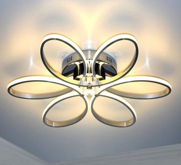 Lewima LED Deckenleuchte modern Design »Blume« große Deckenlampe ALU Satiniert Chrom Silber, dimmbar mit Fernbedienung und Memory Funktion, Warmweiß / Kaltweiß einstellbar, XL Ø60cm 48W 6-Flugel, ideal für Wohnzimmer Schlafzimmer