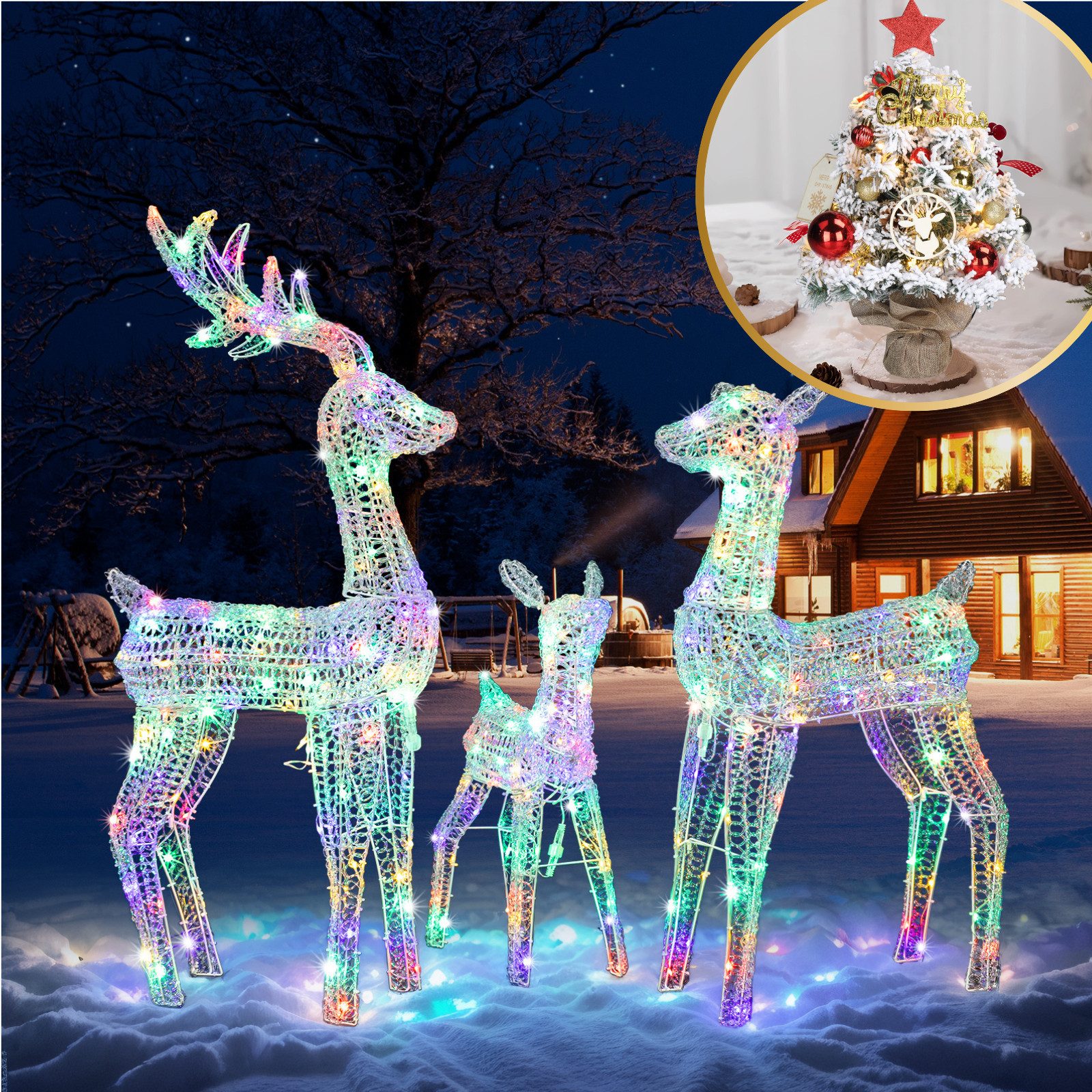 LALAHO Weihnachtsfigur 3-tlg. LED Rentier Familie und Künstlicher Weihnacht günstig online kaufen
