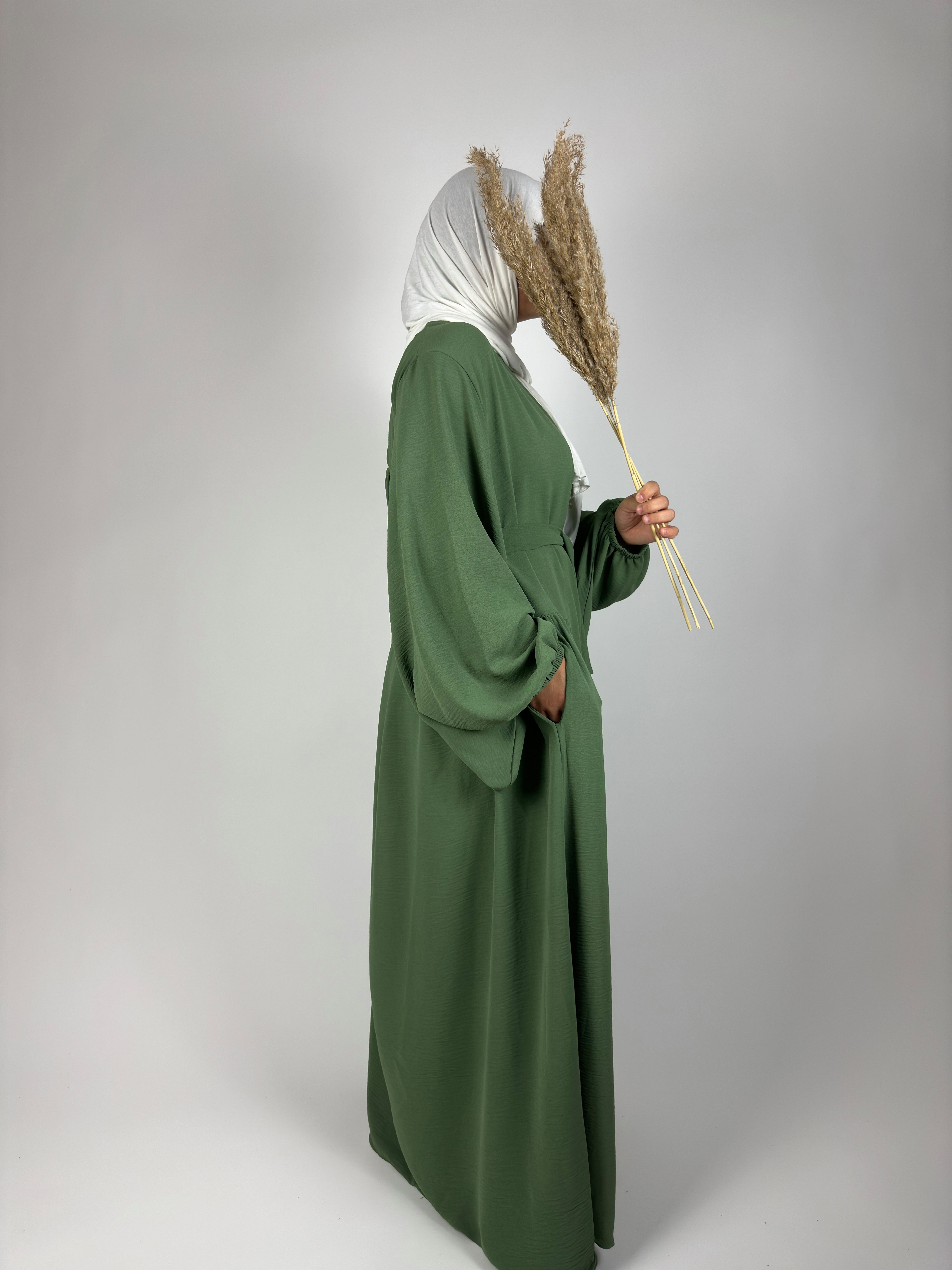 Maxikleid Ballonkleid Gebetskleidung Kaftan khaki Abaya Nour Aymasal Islam Kleidung Islamische