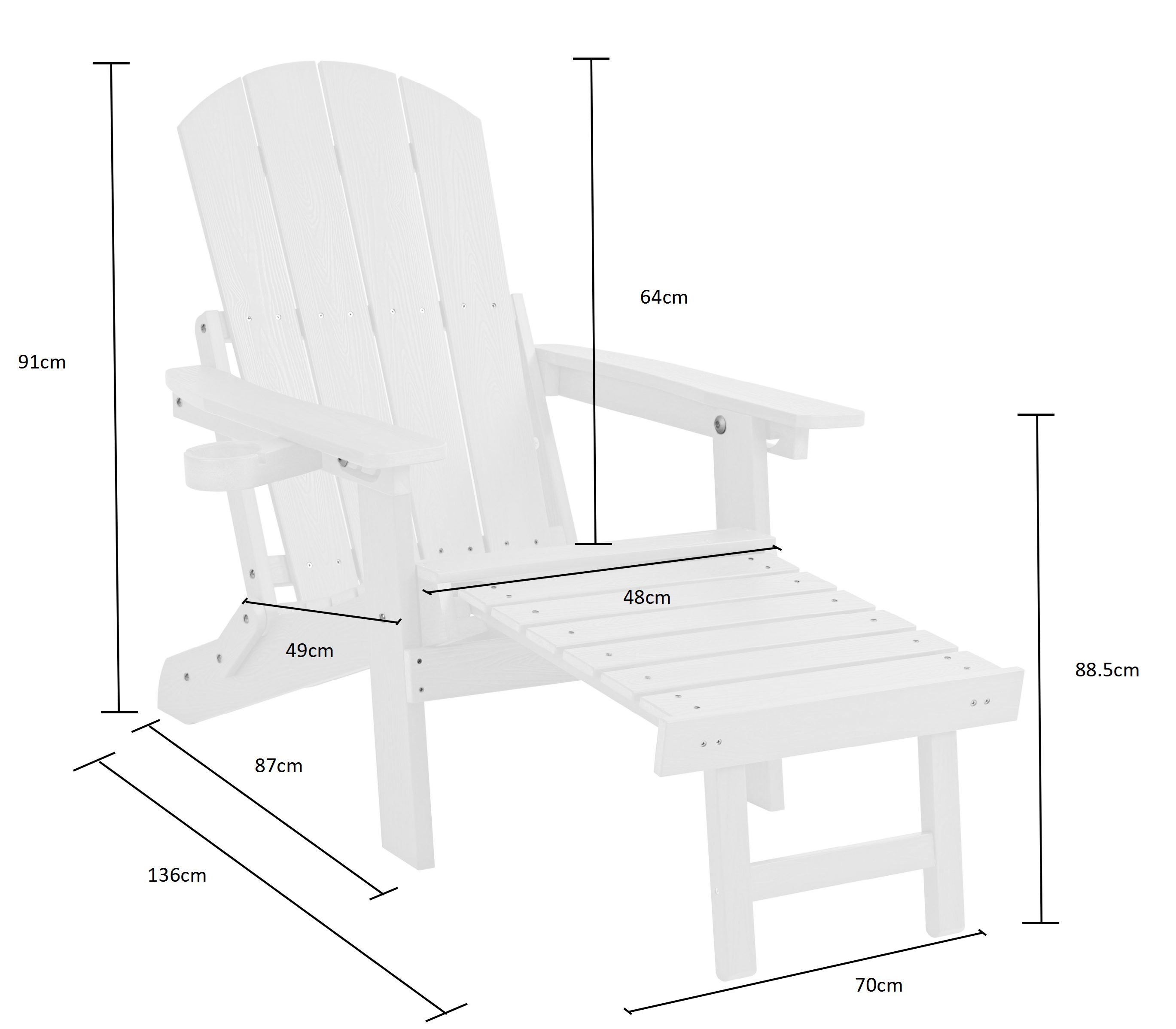 NJLyuhome Gartenstuhl Allwetter-Adirondack-Stuhl mit integrierter Fußstütze & Getränkehalter (1 St), Wetterfester Adirondack-Stuhl für Terrasse, Balkon & Garten
