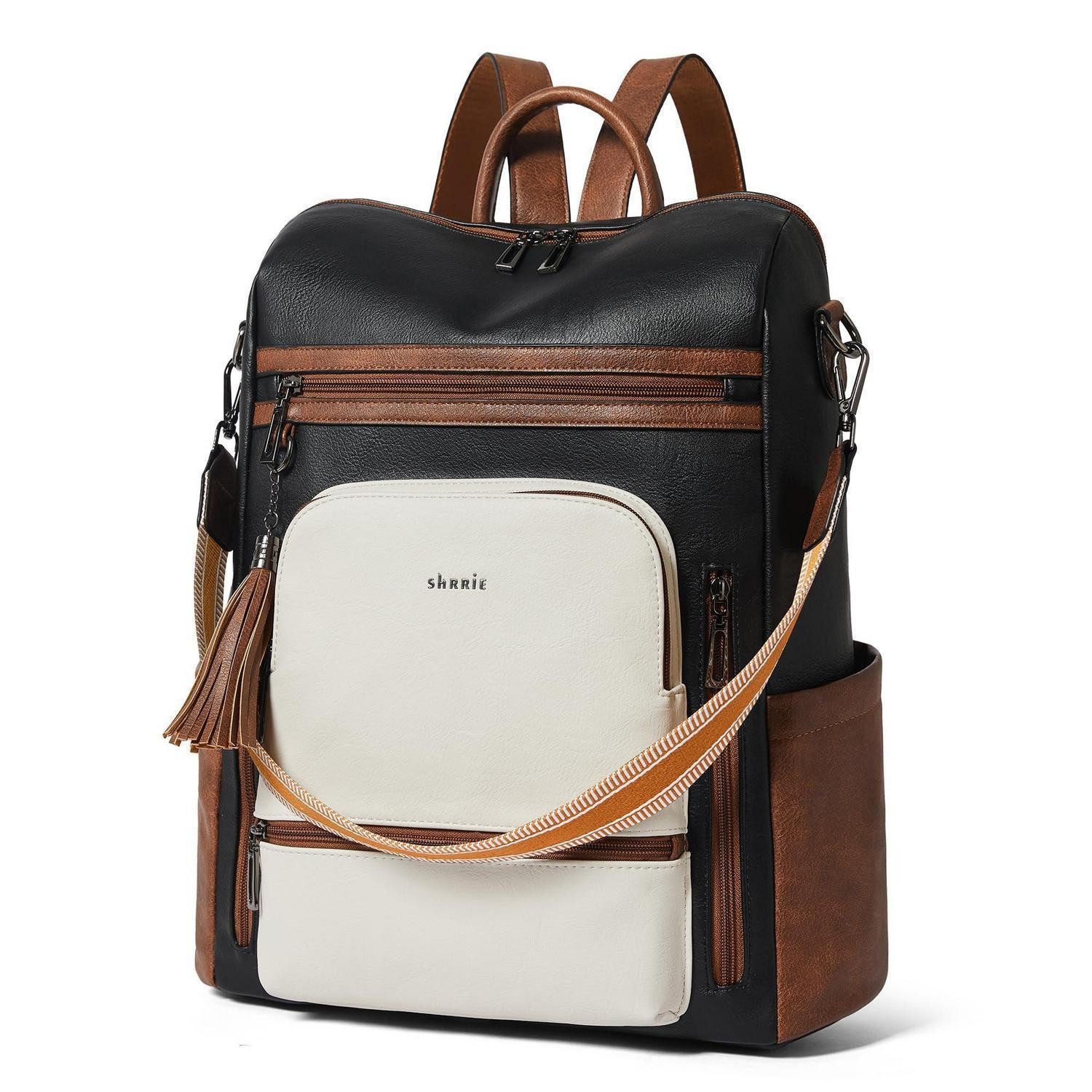 LuxusKollektion Laptoprucksack Rucksack Damen Laptoptasche 15,6 Zoll Schwarz/Braun in Lederoptik