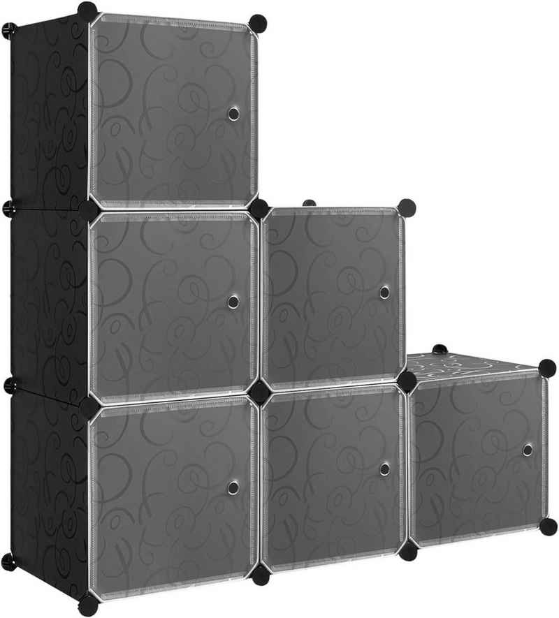 Woltu Aufbewahrungsbox (6 St), DIY Regalsystem mit Tür, Kunststoff schwarz