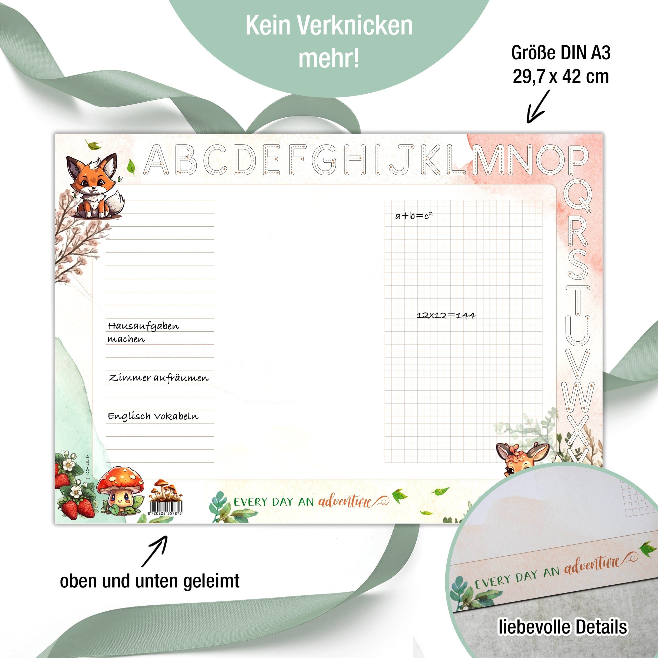 TOBJA Schreibtischunterlage A3 Schreibtischunterlage Waldtiere Kinder