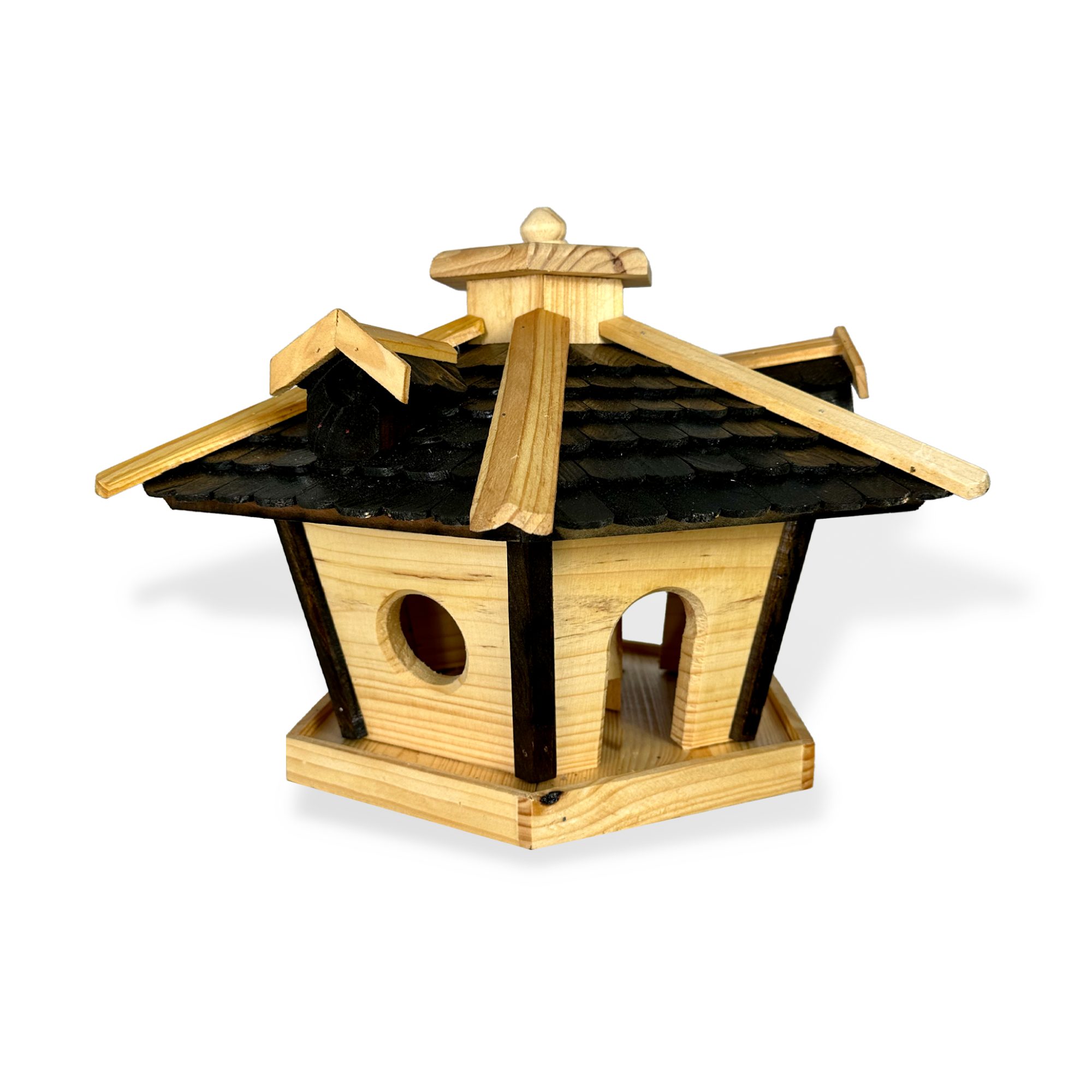 gartenetage Vogelhaus Großes Sechseckiges Vogelhaus aus Holz mit Holzschindeldach, Wetterbeständiges Vogelfutterhaus - Ideal für Garten und Terrasse