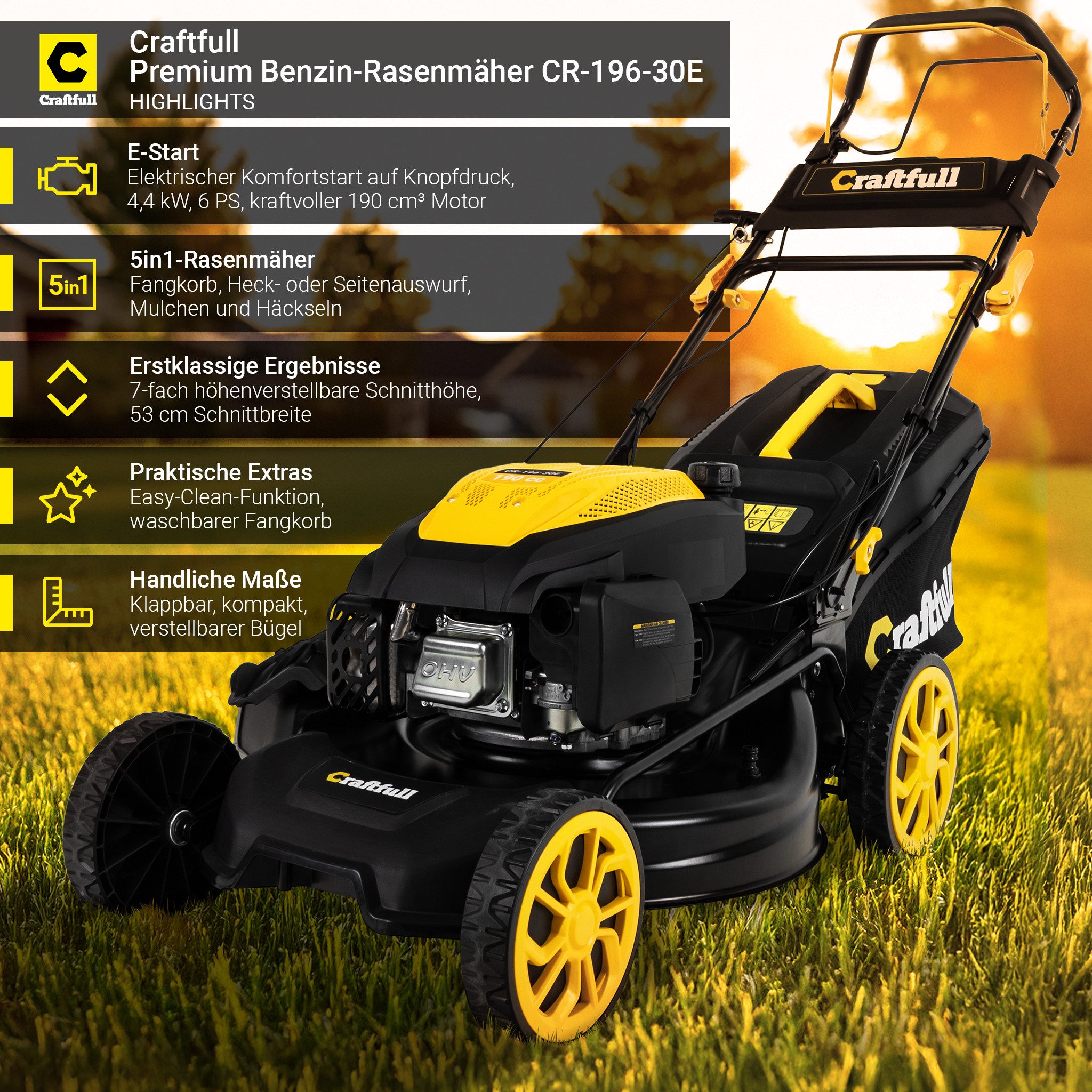 Craftfull Benzinrasenmäher CR-196-10E/30E - 6 PS, günstig online kaufen