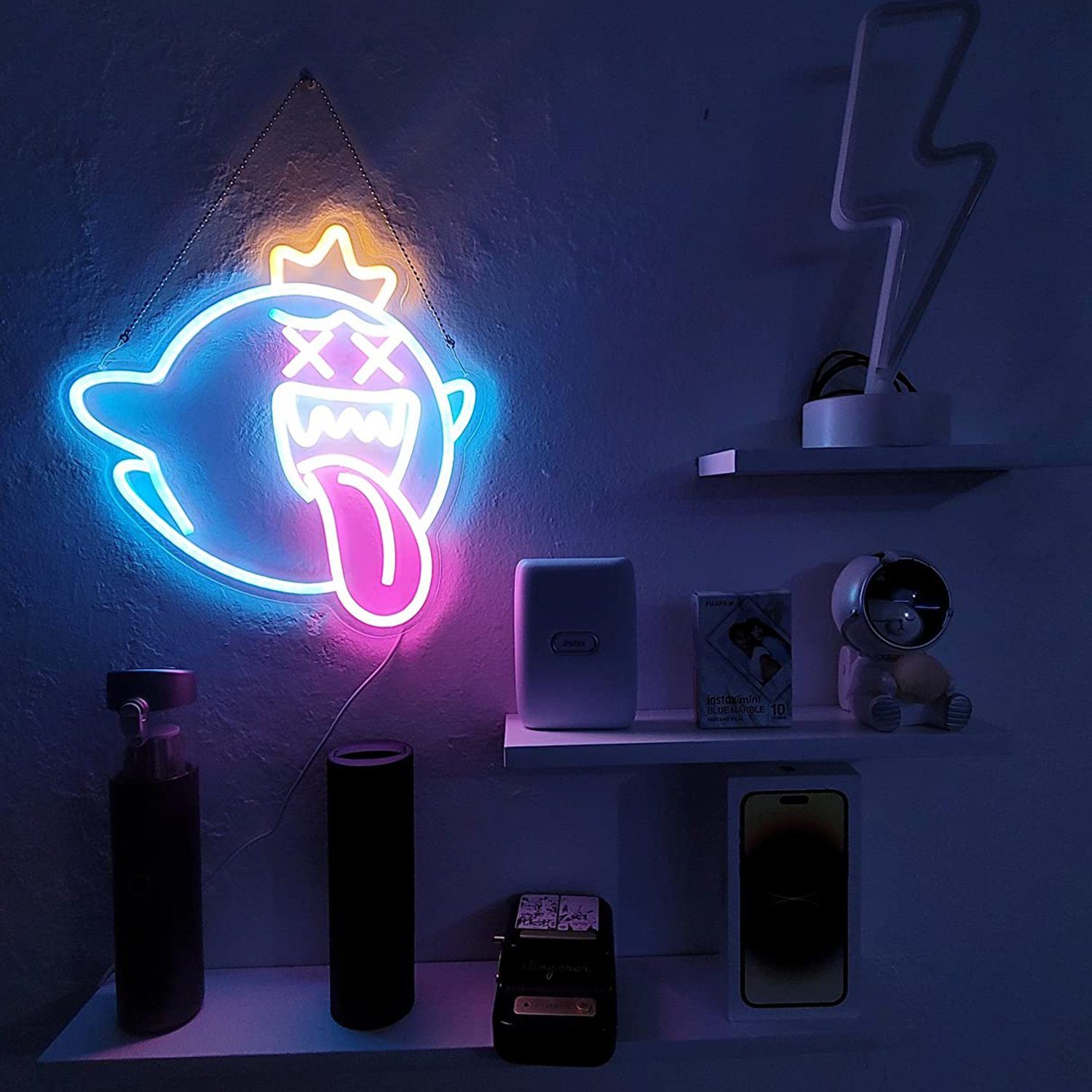 MUPOO Dekolicht Halloween Deko Neon Sign, Gaming LED Neon Schild Wandleuchte, Geist Neon Schild,40x40cm LED Leuchtschild, Wandleuchte für Zimmer Gaming Room Spielzimmer Schlafzimmer