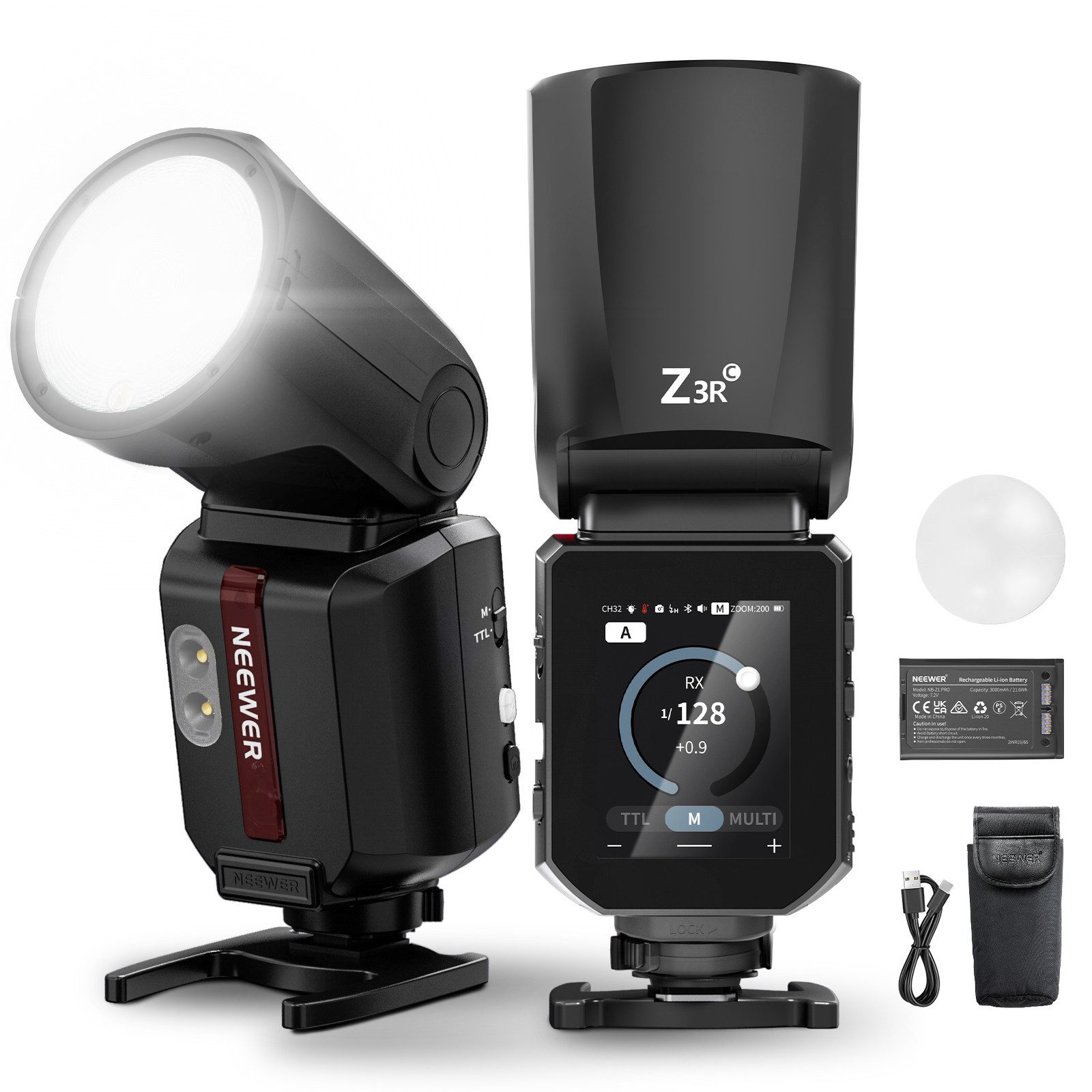Neewer Z3R-C 100Ws 2,4G TTL Flash Rundkopf Blitz kompatibel mit Canon Kameras Blitzgerät, (3000mAh Speedlite Light mit Touchscreen, 1/8000s HSS, TTL/M Schalter)