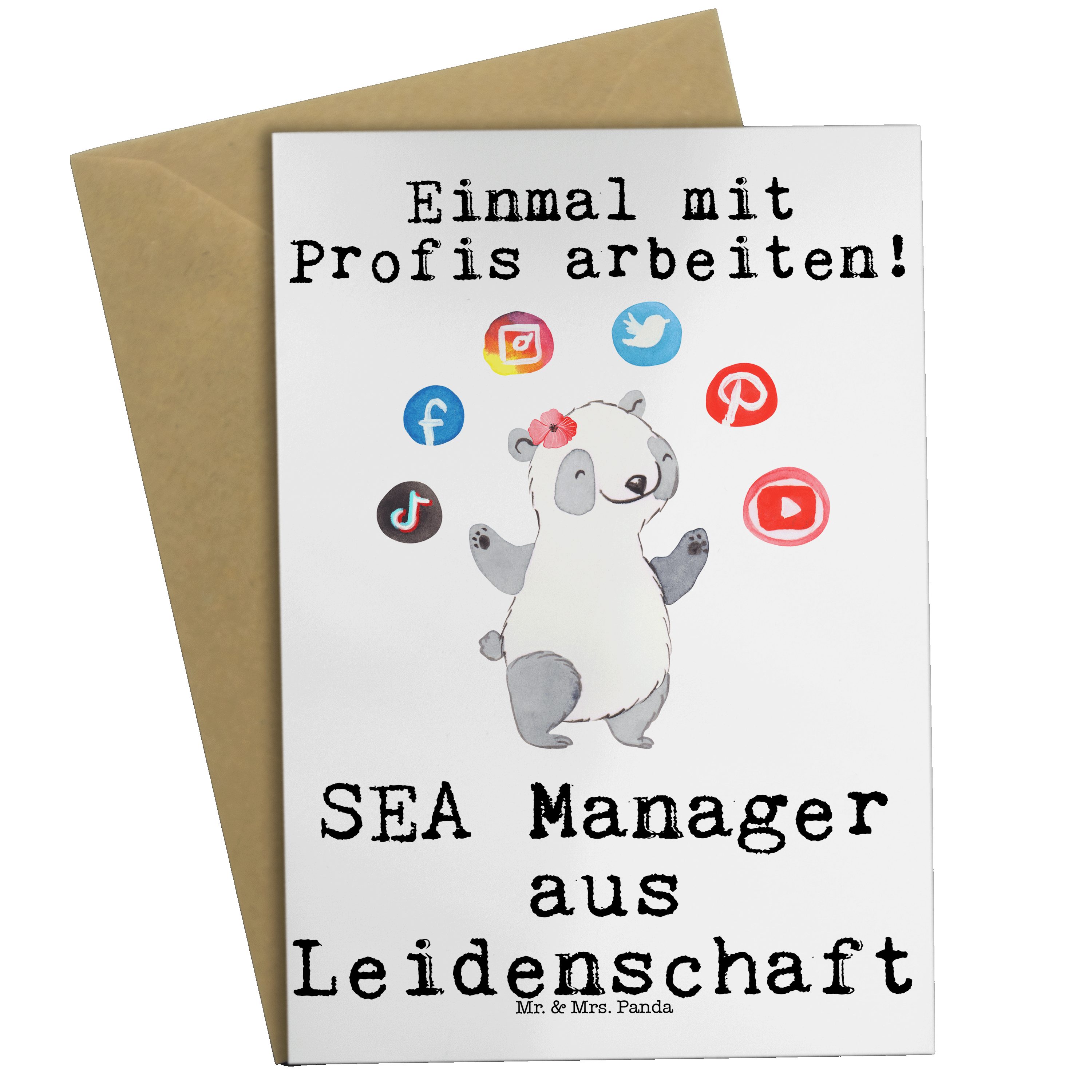 Geschenk, Manager Panda Leidenschaft aus Grußkarte Mrs. - SEA Suchmaschinenwerbung - Weiß & Mr.