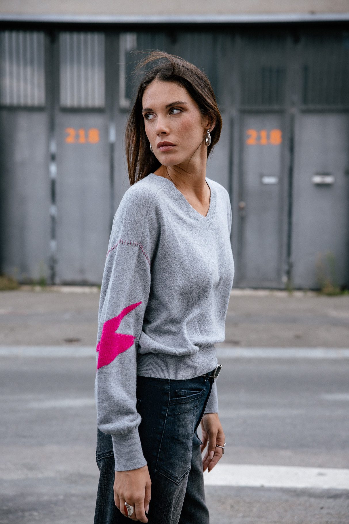 Freeman T. Porter Strickpullover - stylischer Instarsia Pullover mit Blitzmuster am Arm