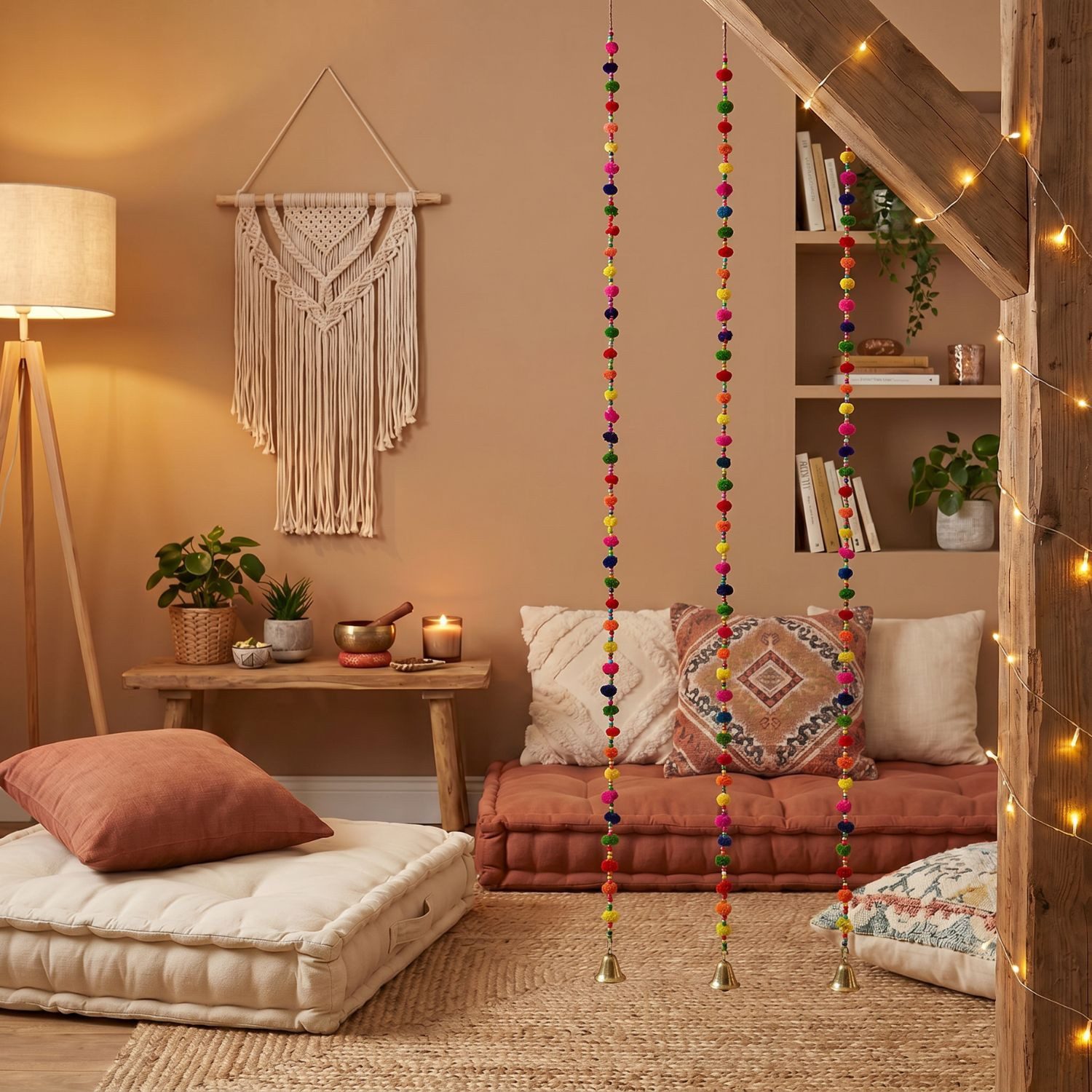 Marrakesch Orient & Mediterran Interior Hängedekoration Dekohänger Pom-Pom, 130 cm, aus Baumwolle, mit Perlen und Glöckchen – Bild 4 von 5