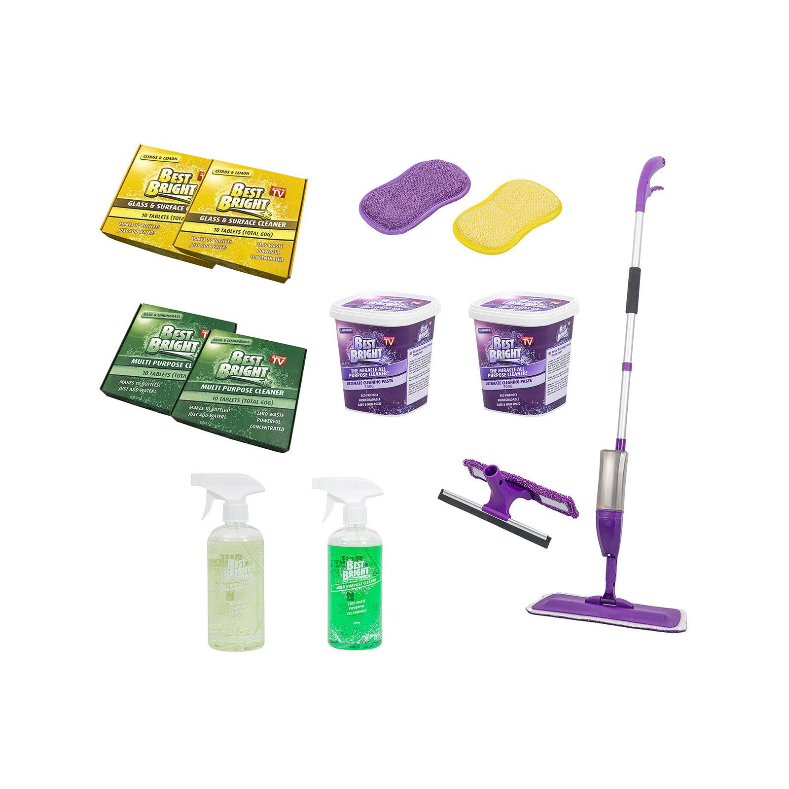 Genius Wischmopp-Set Best Bright Bodenwischer Reinigung Set 13 tlg, Wischmopp, Wischpad, (Sparset, Set 13-tlg), Die Ioniq Dual Action Enzyme Technology löst Schmutz in Sekunden