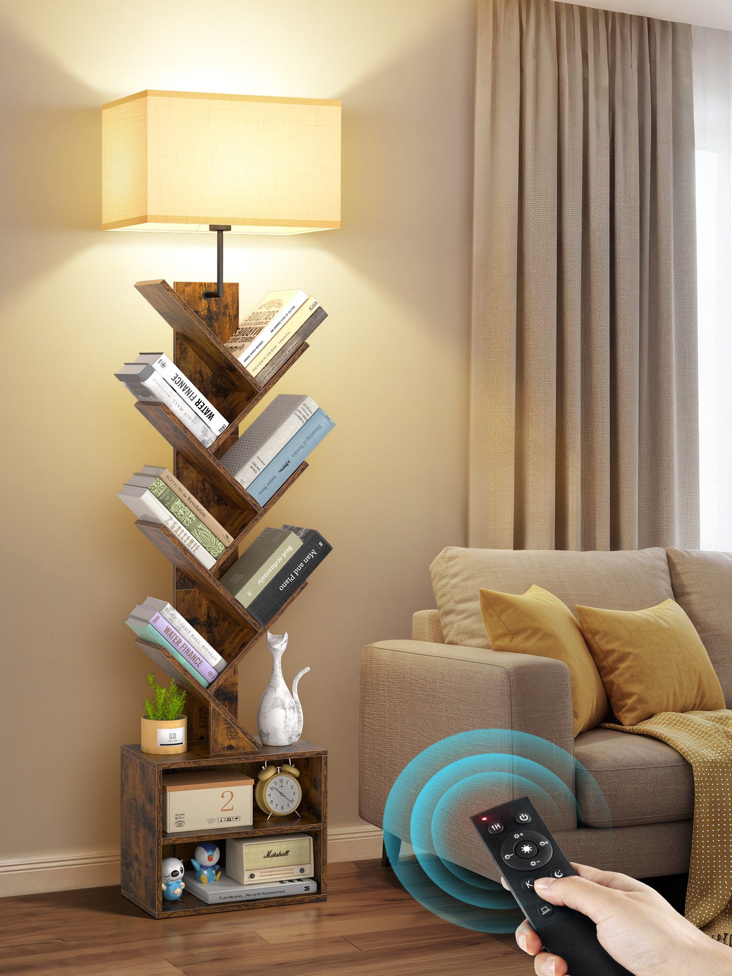 OUTON Bücherregal Baumförmiges Bücherregal mit LED, 6+2 Fächer, Vintage, 1-tlg.