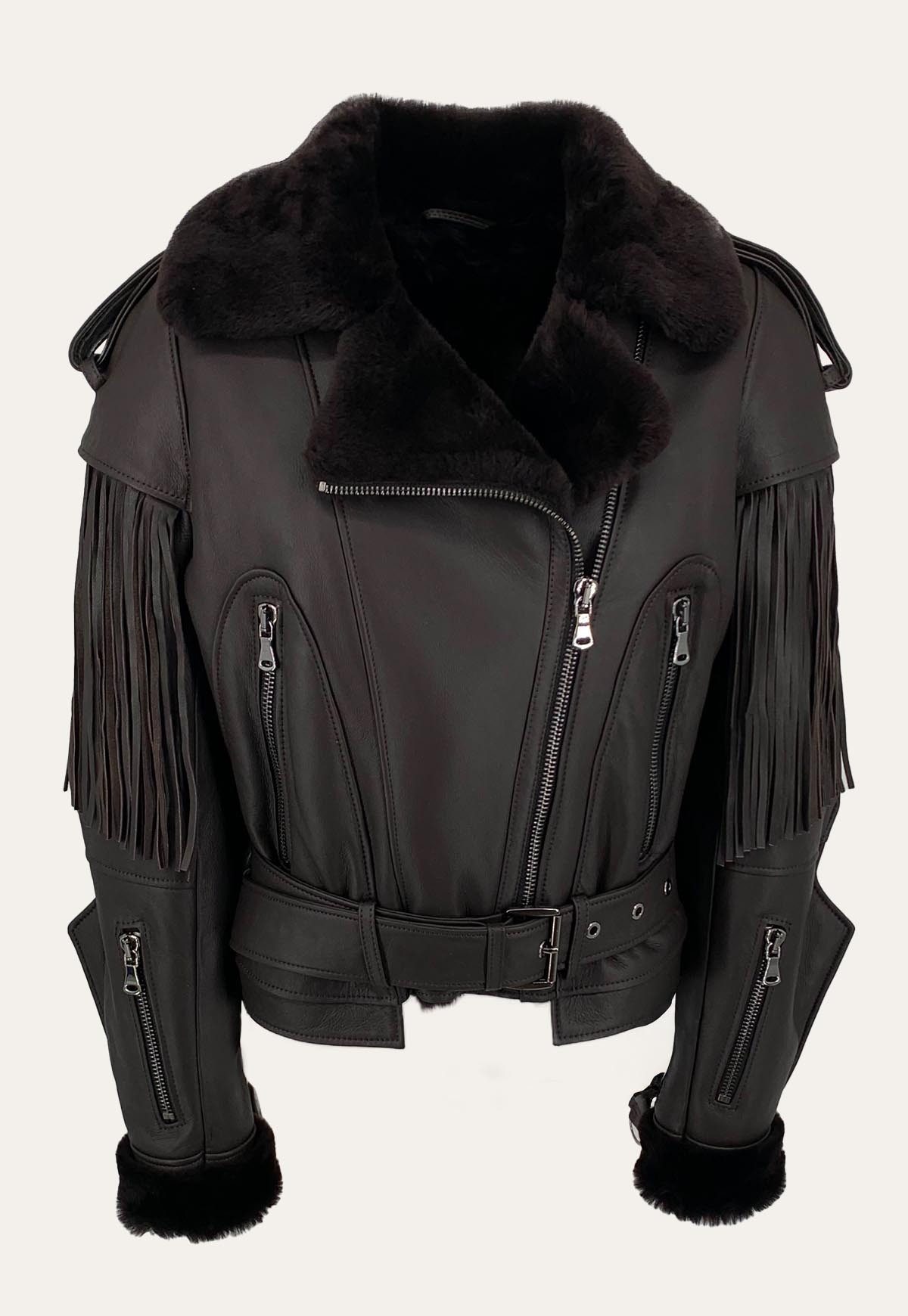 Hollert Winterjacke Lammfelljacke mit Fransen Abigail